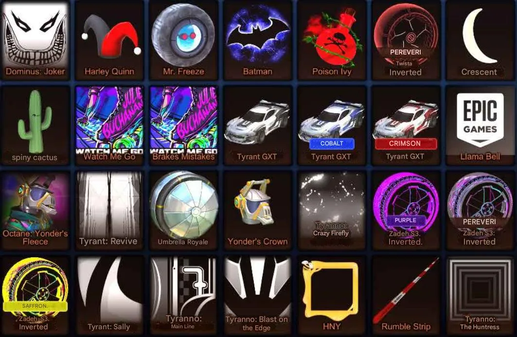 STOCK819 //Seasonal & Limited Items + Tyrant GXT Set + Batman, Joker, Harley Quinn, Grimes, Dominus: Joker (K)
