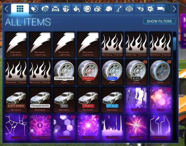 STOCK887 //TW Octane Fennec Black TW Nuke Anodized Pearl Luxury Acc with Interstellar Nemesis Flames Boosts Wheels Paints (K)