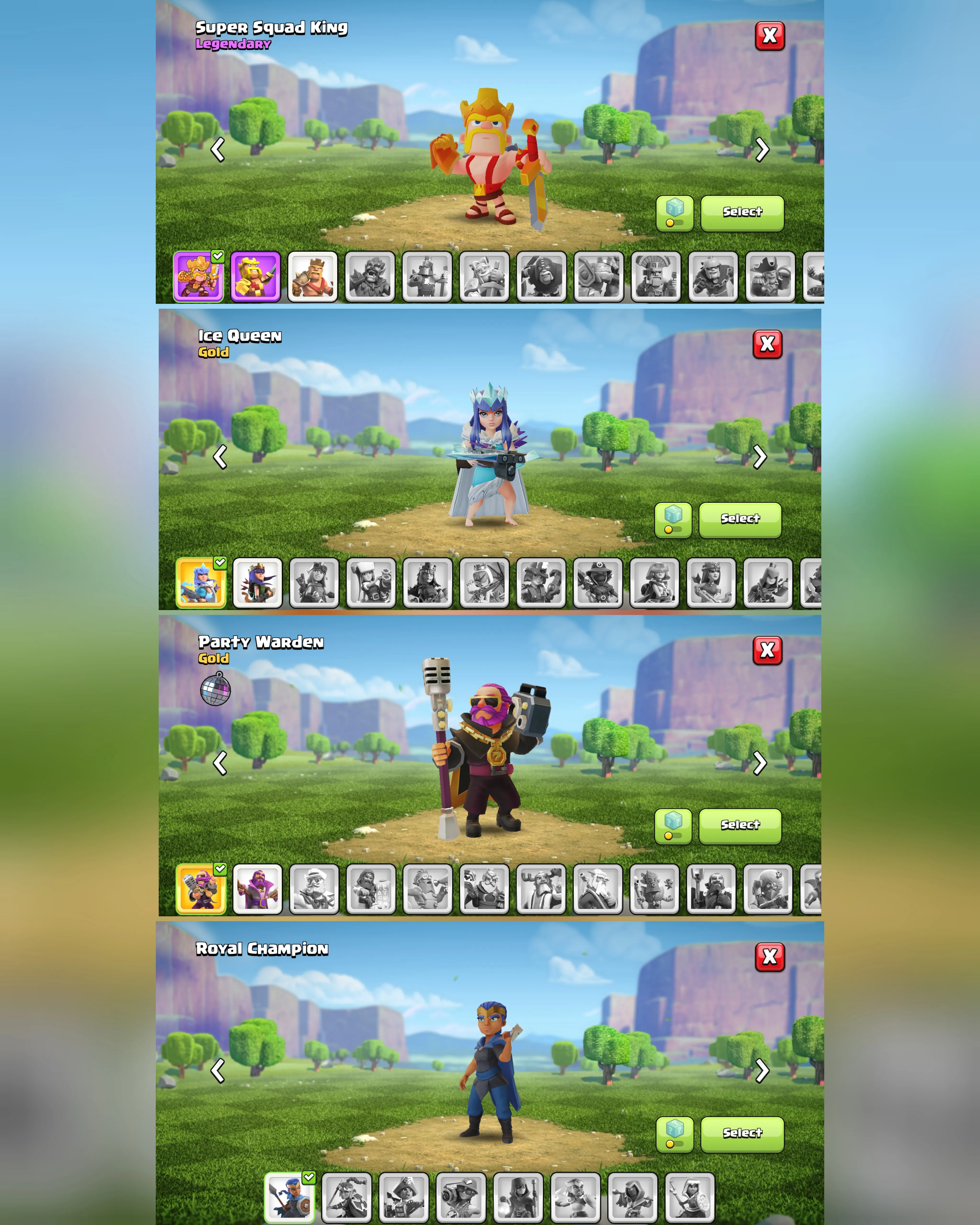 C054 TH13 PIXEL SCENERY - XP157 - 869 GEMS - CN 0 GEMS - BK52 SKIN2 GG14 SB1 - AQ62 SKIN ICE QUEEN FA12 - GW32 SKIN PARTY WARDEN