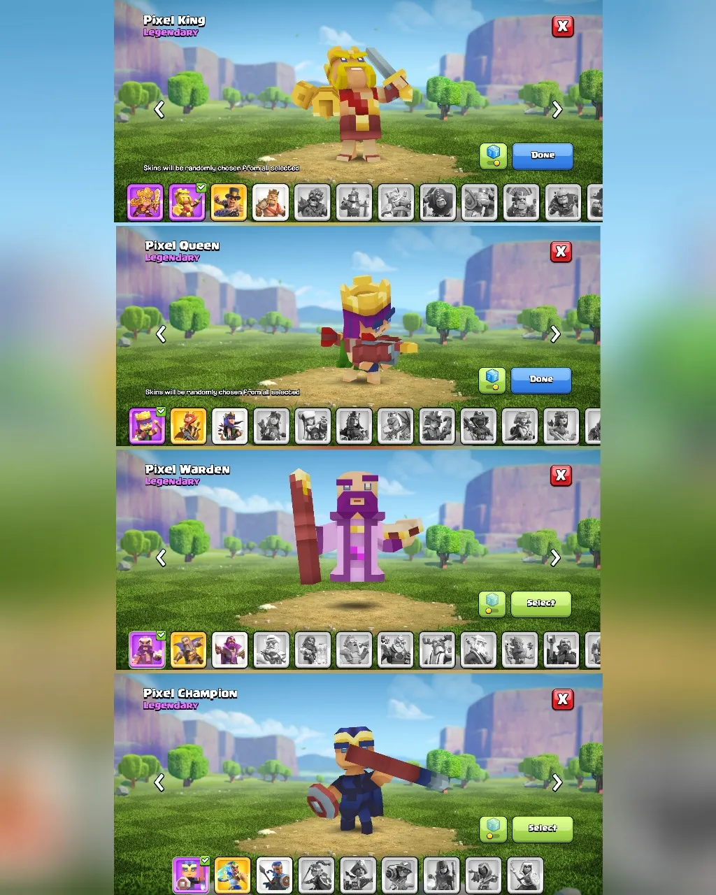 C011 TH14 SCENERY3 DARK AGES, PIXEL, JUNGLE - XP198 - 247 GEMS - CN 1,000 GEMS - 4 HEROES PIXEL SET SKINS - BK73 SKIN3 GG17