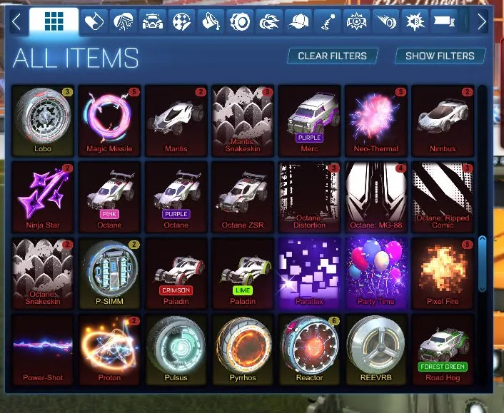 STOCK624 // Fennec, Animus GP, 100+ Exotic Drops, Multiple Painted Cars, Black Market Decals, Goal Explosions, Wheels (K)