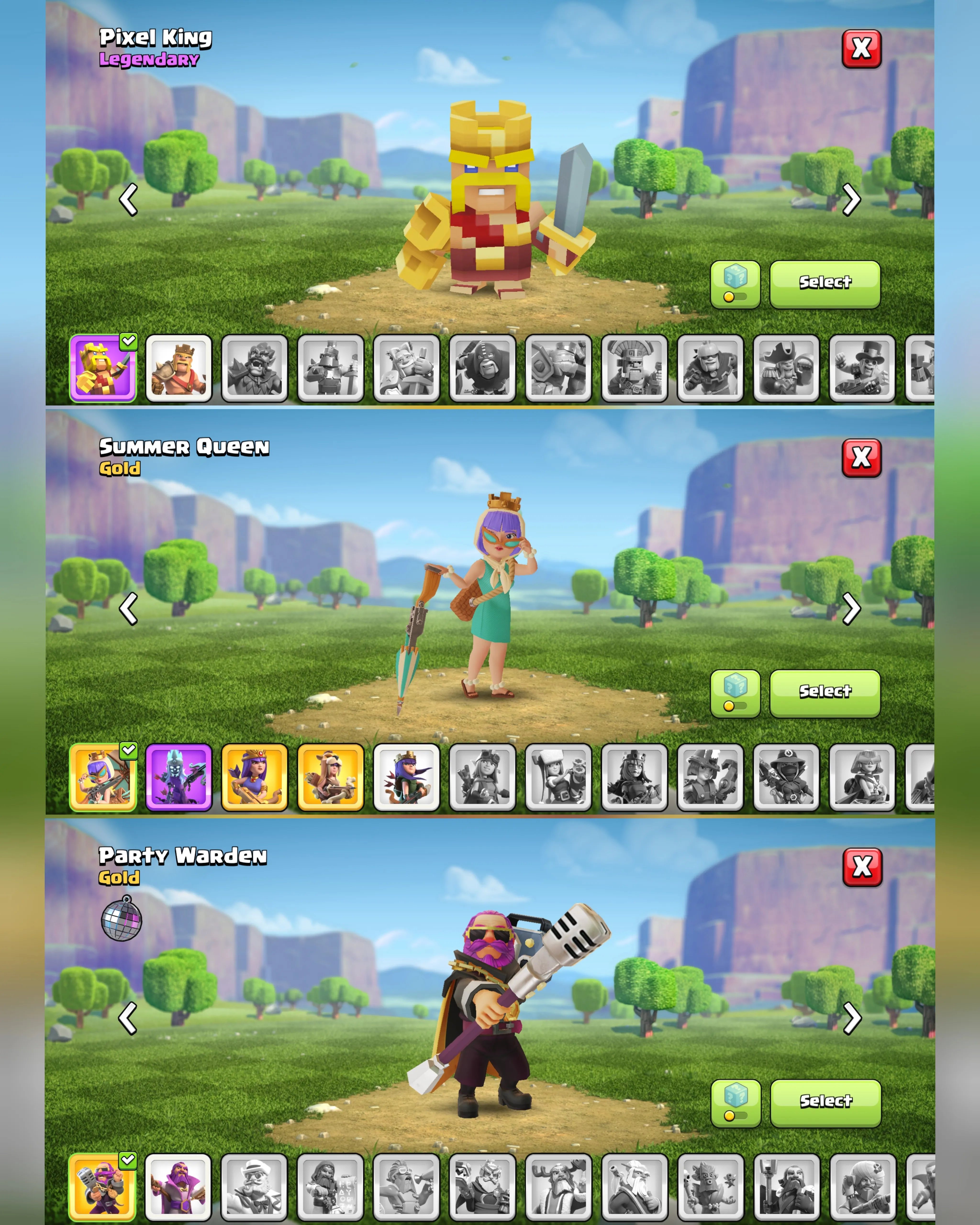 C059 TH12 - XP155 - 325 GEMS - CN 1000 GEMS - BK49 SKIN PIXEL KING GG7 - AQ62 SKIN4 - GW29 SKIN PARTY WARDEN - BM8