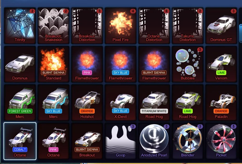 STOCK684 //Fennec, 27 Black Markets, Painted Octane, Titanium White Road Hog, Many Painted Cars (K)