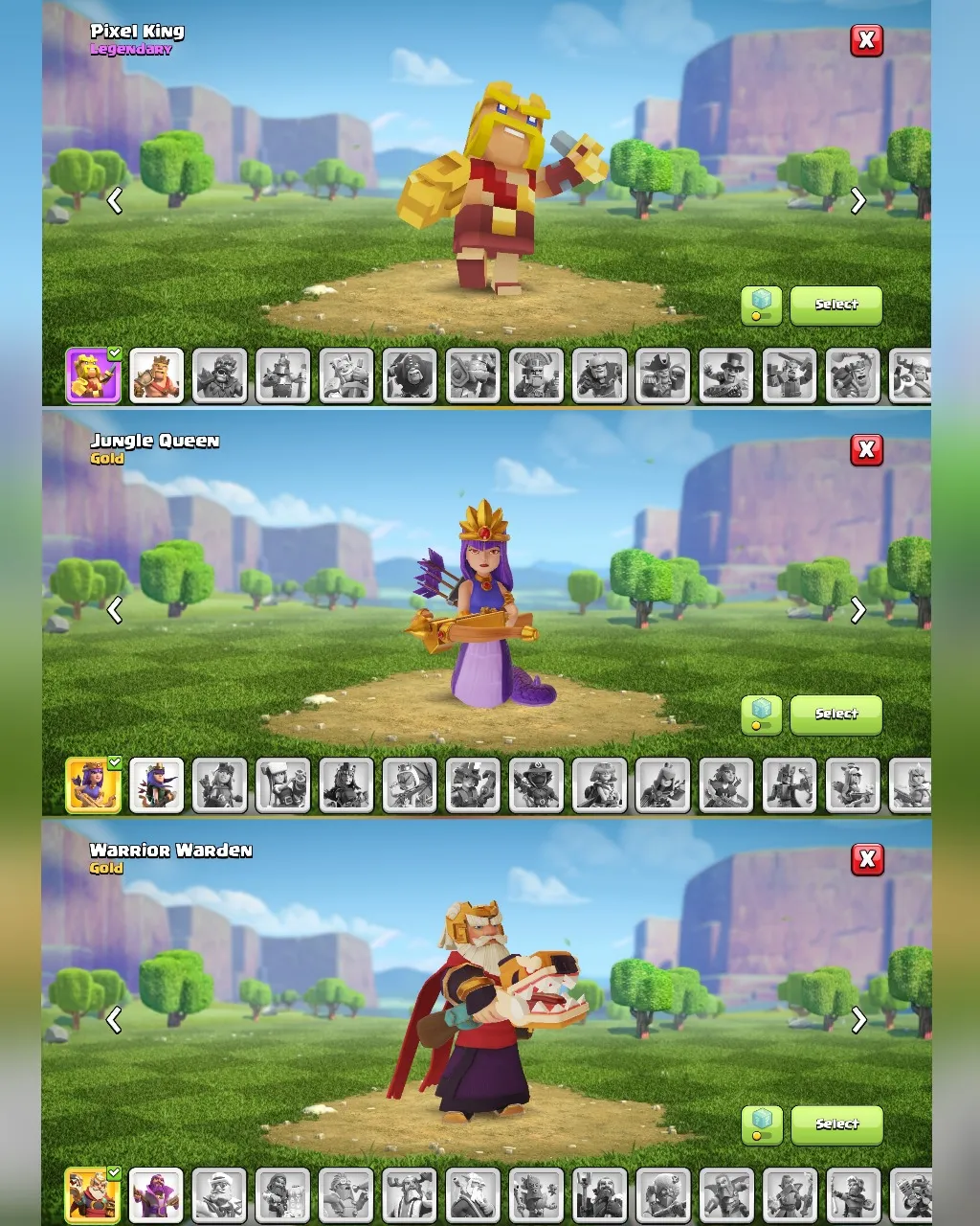 C023 TH12 PIXEL SCENERY - XP154 - 364 GEMS - CN 500 GEMS - BK54 SKIN PIXEL KING - AQ53 SKIN JUNGLE