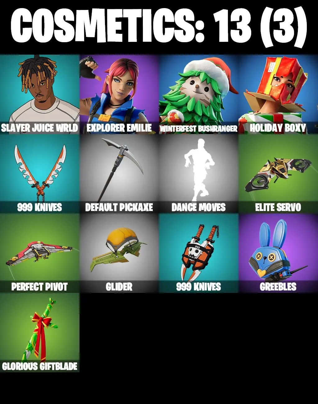🔱PC/PSN/XBOX/NINTENDO🔱 4 SKINS 🔱 SLAYER JUICE WRLD , HOLIDAY BOXY , WINTERFEST BUSHRANGER , EXPLORER EMILIE 🔱 MAIL CHANGEABLE🔱