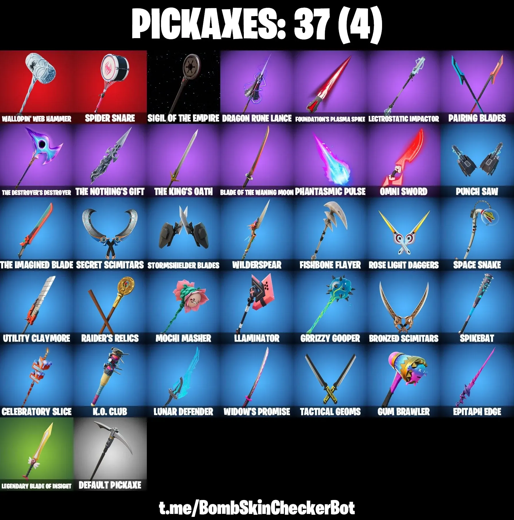 37 SKINS | SPIDER-GWEN | SPIDER-MAN | DARTH VADER | RONIN | MALIK | SNAP | THE IMAGINED | THE FOUNDATION | TWYN | PARADIGM (REALITY-659) | SABINA | FULL EMAIL ACCESS