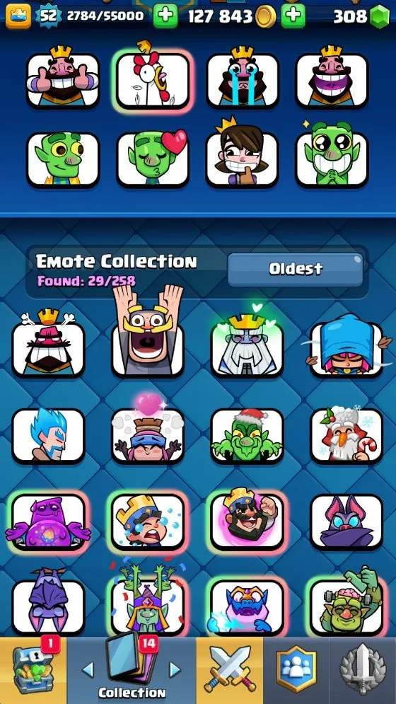 CR626 9.6k Trophies L52 Arena24 Rocketeer Deck 5 L15 7 L14 Cards 11 Evolutions 19 Legendaries 29 Emotes 308 Gems Free Name Change