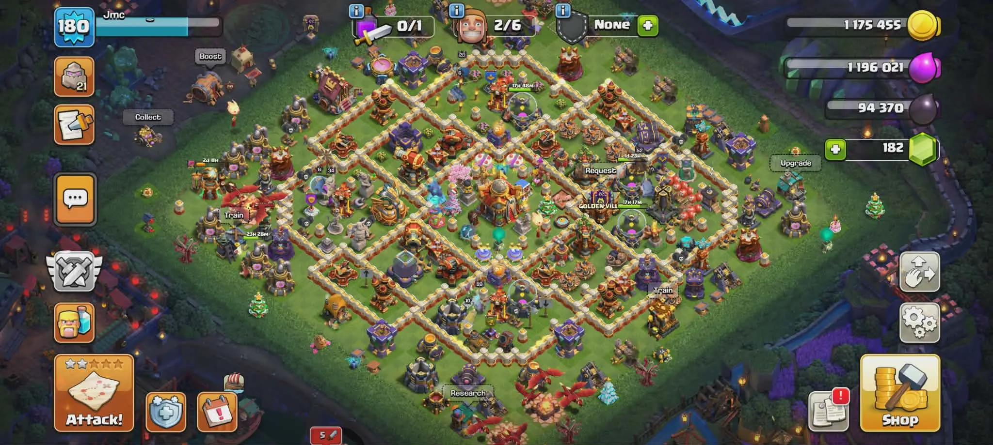 🏚️TH 16 🌐Level 180 ⚔️BR52 🏹AQ80 🤴MP52👮GW34⛹️♀️RC28 | ⚡Instant Delivery