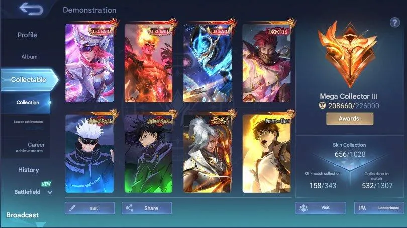 ML538 60% WR Legend 656 Skins Legend Freya Gusion Valir JJK Xavier Julian Exorcist Granger AOT Yin Soul Vessel Aamon