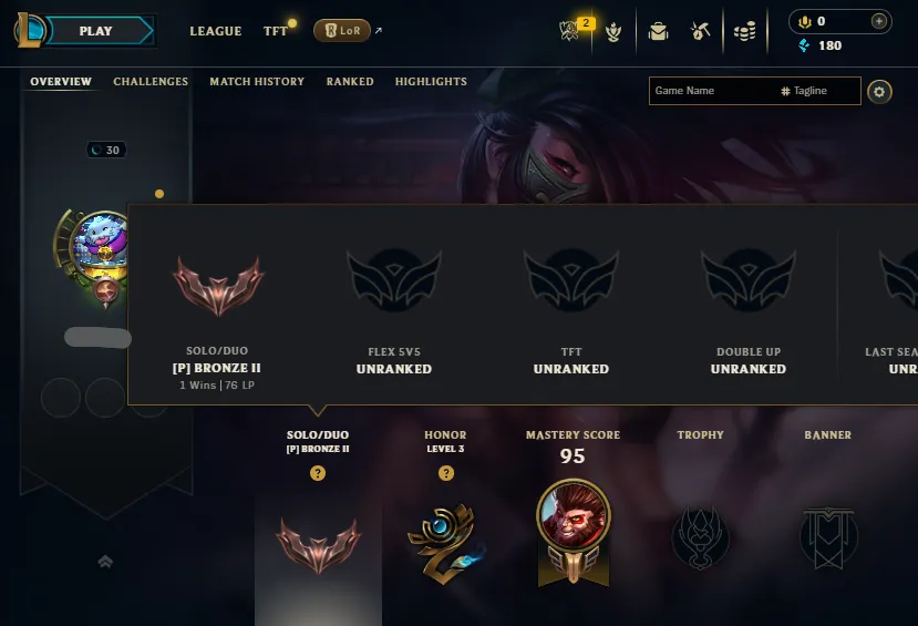 🔥Bronze 2 76LP (1W/0L) Handleveled⭐Name Changeable🔓Unverified Email ✅Lifetime Ownership Guarantee✔️Recovery information included