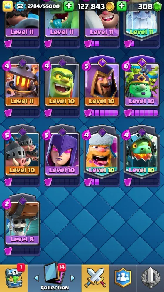 CR626 9.6k Trophies L52 Arena24 Rocketeer Deck 5 L15 7 L14 Cards 11 Evolutions 19 Legendaries 29 Emotes 308 Gems Free Name Change