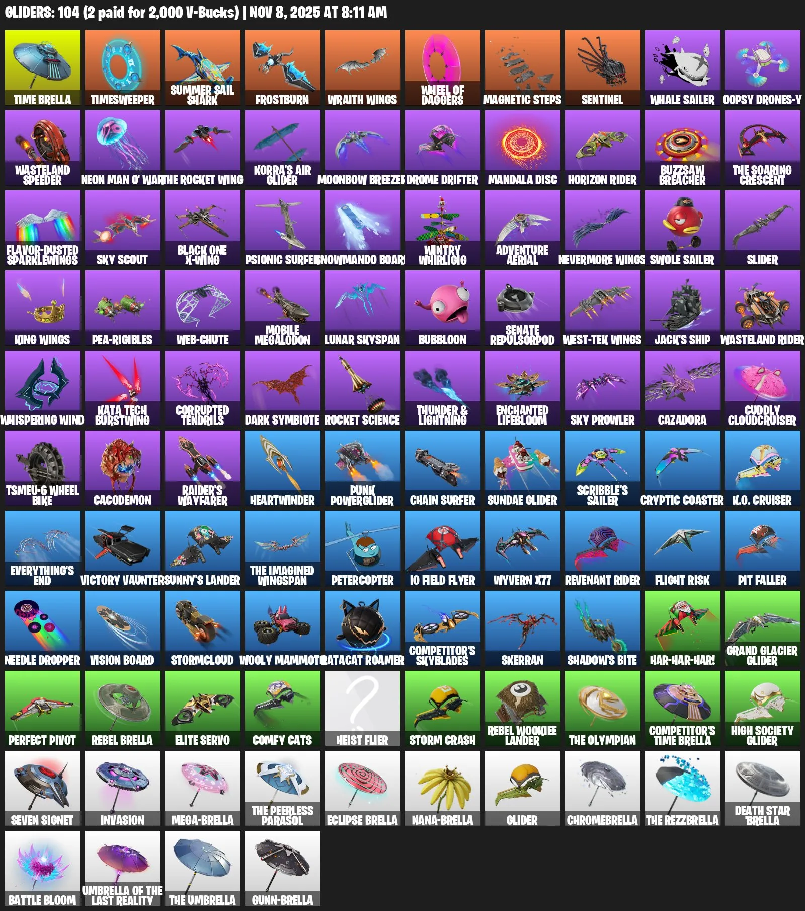 F1066 102 Skins—Lina Scorch, Subzero Cryptic, Spectra Knight, Reaper, Leisure (G)