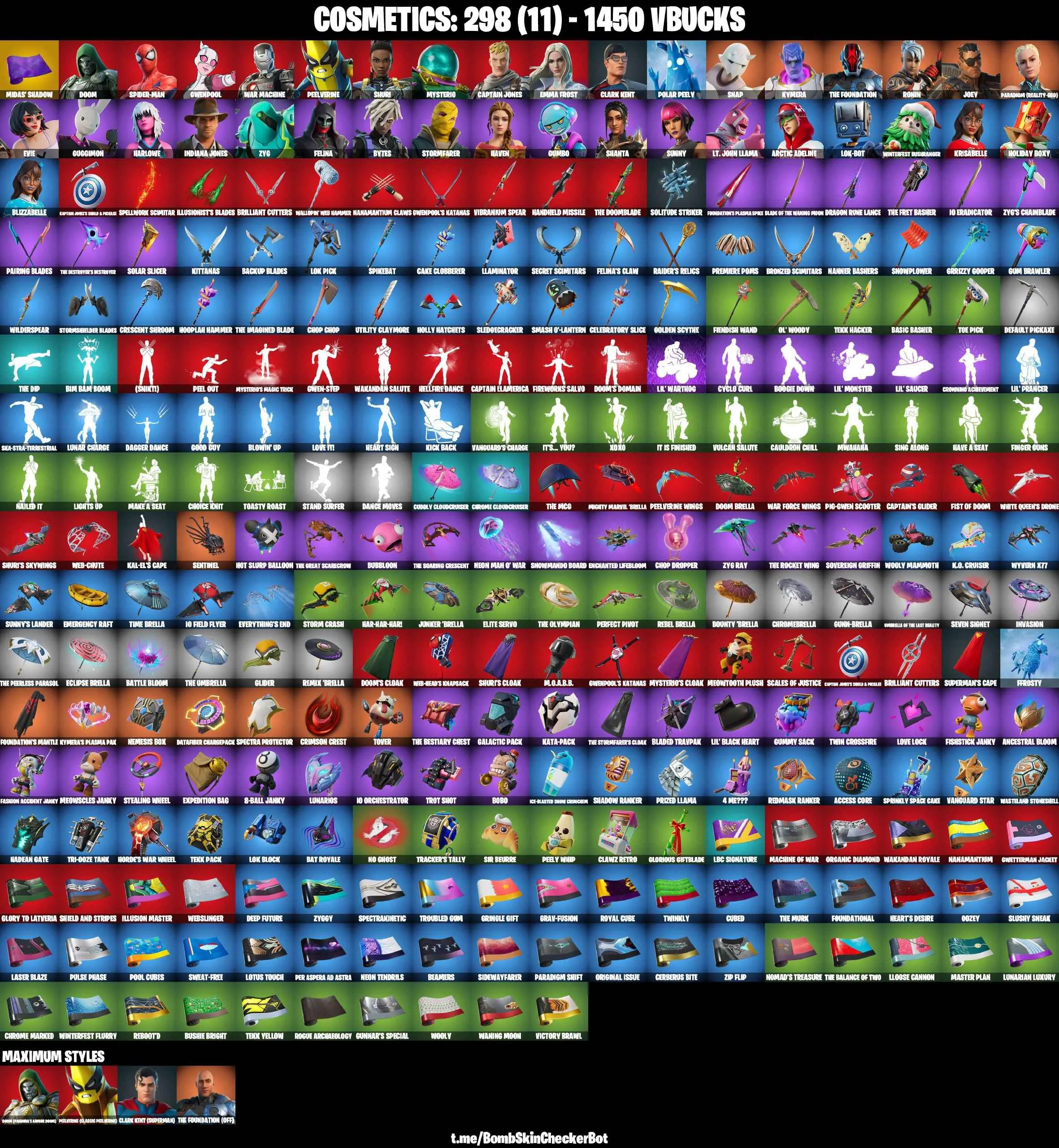 ❤️36 SKINS❤️SPIDER-MAN❤️CLARK KENT(SUPERMAN)❤️EVIE❤️SNAP❤️BYTES❤️PEELVERINE(MAX)❤️THE FOUNDATION(MAX)❤️POLAR PEELY❤️KYMERA❤️RONIN❤️CAN PLAY ON PSN❤️XBOX❤️PC❤️NINTENDO❤️MOBILE❤️1450 VBUCKS❤️FULL EMAIL ACCESS❤️