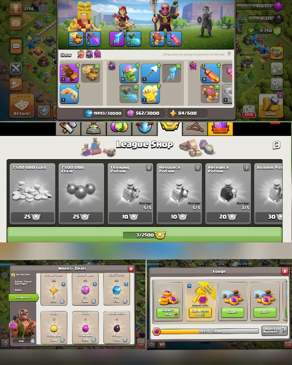 C041 TH12 - XP144 - 4,774 GEMS - CN 500 GEMS - BK50 SKIN3 GG1 - AQ60 SKIN PIRATE QUEEN FA17 - GW22 SKIN PARTY WARDEN - BM18