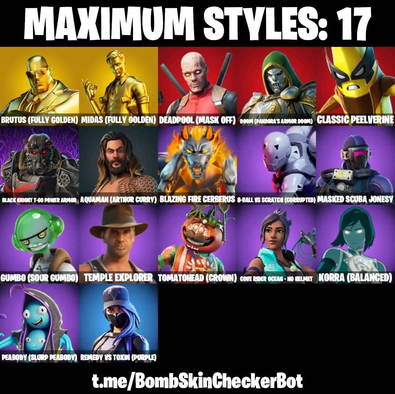 ❤️121 SKINS❤️MANDALORIAN❤️SPIDER-MAN❤️212TH BATTALION TROOPER❤️501ST TROOPER❤️DARTH VADER❤️GOLDEN MIDAS❤️INTRODUCING❤️XENOMORPH❤️PREDATOR❤️SON GOKU❤️JULES❤️TSUKI 2.0❤️ARTEMIS❤️EVIE❤️AGENT PEELY❤️8-BALL(MAX)❤️GUILD❤️ASTROWORLD CYCLONE❤️PEPPERMINT PICK❤️