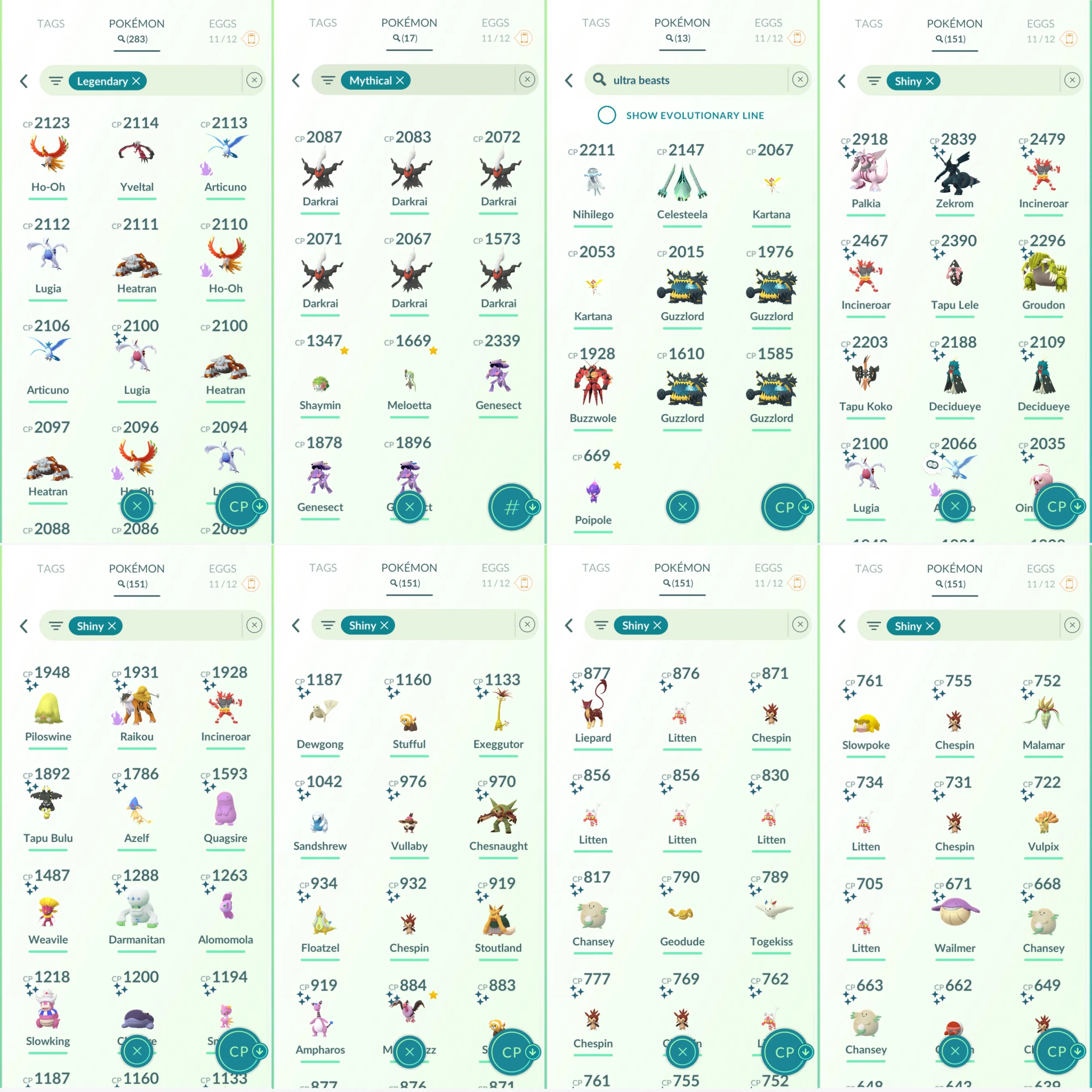 1021 LV46 Darkrai100 Tapu Lele100 Dialga origin forme roar of time. Shiny: shadow Articuno, shadow Raikou, Lugia, palkia