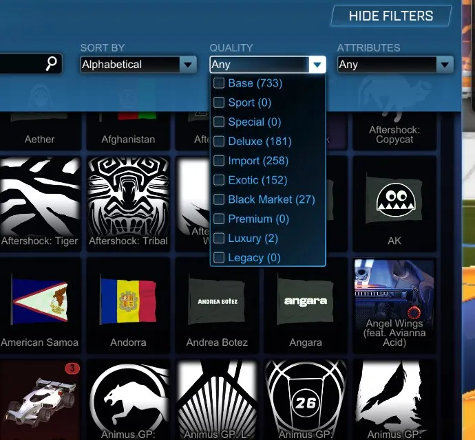 STOCK684 //Fennec, 27 Black Markets, Painted Octane, Titanium White Road Hog, Many Painted Cars (K)