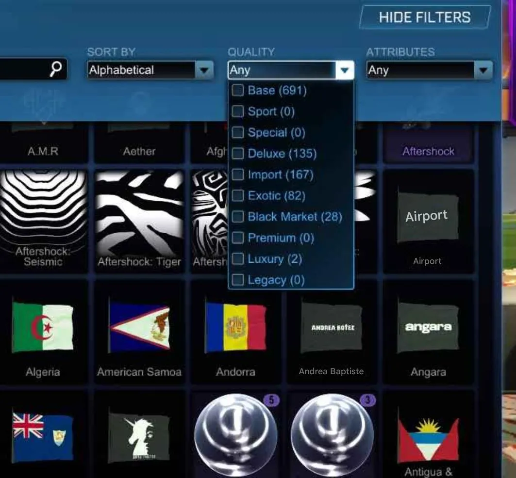 STOCK831 //Massive Inventory With 28 Black Market Decals, Fennec, Painted Cars, Rare Wheels and Goal Explosions (K)