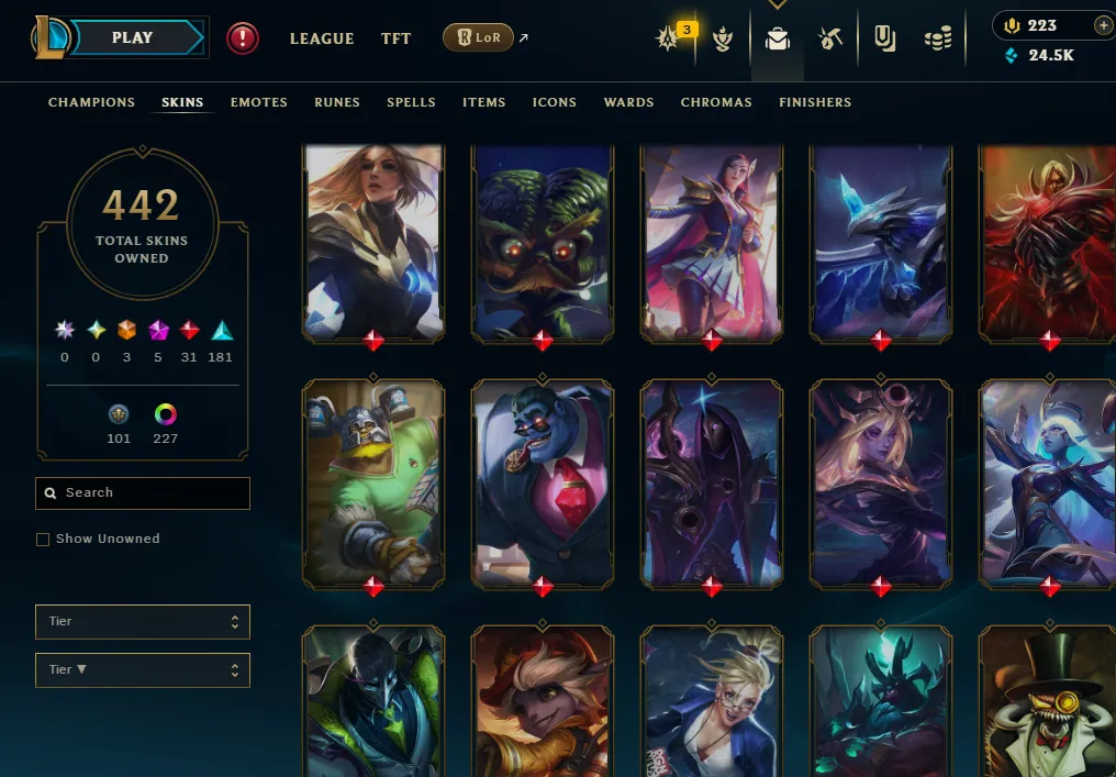 👑(EUW) EMERALD 4 (ELO MMR DIA II) 🚀442 SKIN⚡23k BE