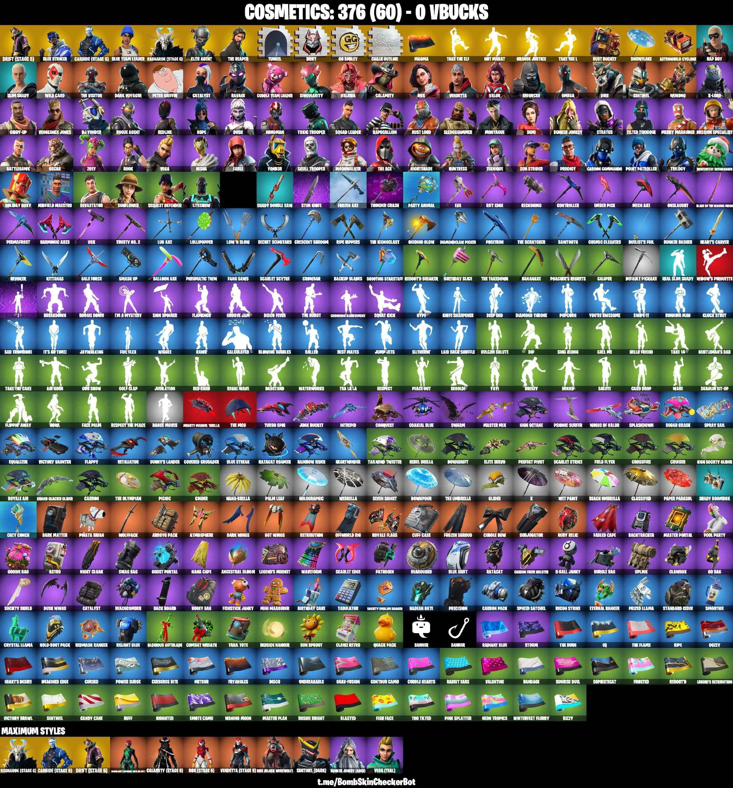 ❤️75 SKINS❤️TAKE THE L❤️THE REAPER❤️ELITE AGENT❤️OMEGA❤️ORANGE JUSTICE❤️SKULL TROOPER❤️RAPSCALLION❤️ZOEY❤️ROOK❤️HOPE❤️DRIFT(STAGE 5)❤️RAGNAROK(STAGE 6)❤️CARBIDE(STAGE 5)❤️MERRY MARAUDER❤️SNOWFLAKE❤️RUST BUCKET❤️ASTROWORLD CYCLONE❤️CAN PLAY ON PSN❤️XBOX❤️PC❤️