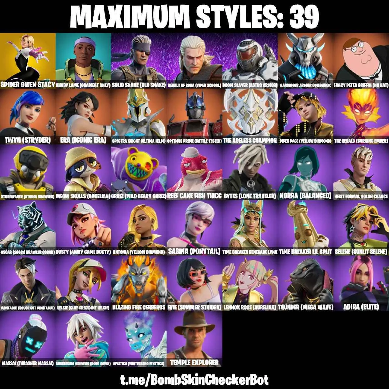 ❤️109 SKINS❤️GET GRIDDY❤️YUJI ITADORI❤️STREETWEAR YUJI ITADORI❤️SPIDER-GWEN STACY❤️SPIDER-MAN(NO WAY HOME)❤️DARTH VADER❤️AHSOKA TANO❤️STAR WAND❤️EREN JAEGER❤️MICHAEL MYERS❤️MAX STYLES(ERA❤️EVIE❤️MYSTICA❤️HESLIE❤️MEOW SKULLS❤️BYTES)❤️AURA❤️MARIPOSA❤️ARTEMIS❤️