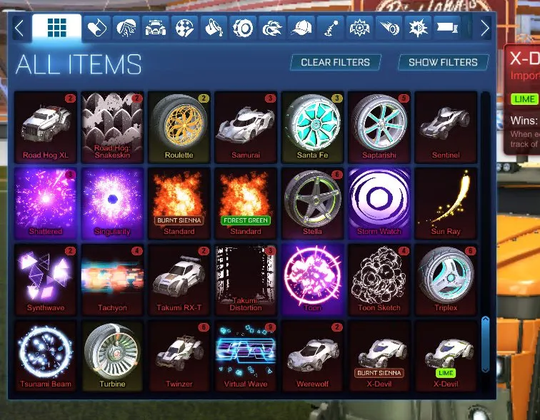 STOCK624 // Fennec, Animus GP, 100+ Exotic Drops, Multiple Painted Cars, Black Market Decals, Goal Explosions, Wheels (K)