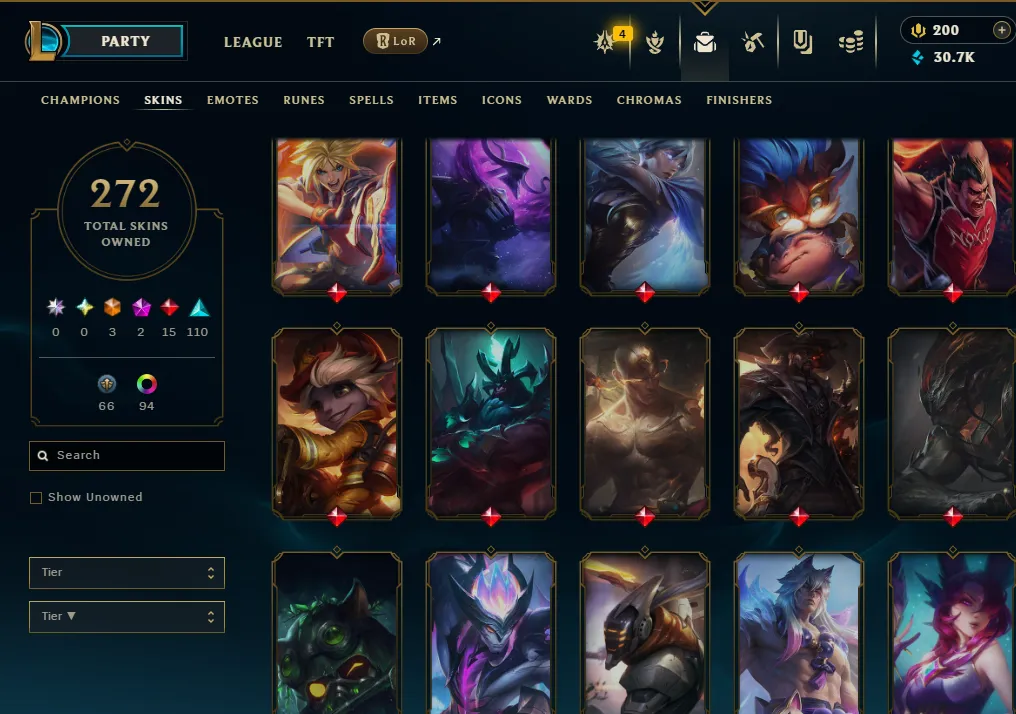 👑(EUW)PLA4 97LP (SUPER HIGH ELO) 🚀272 SKIN