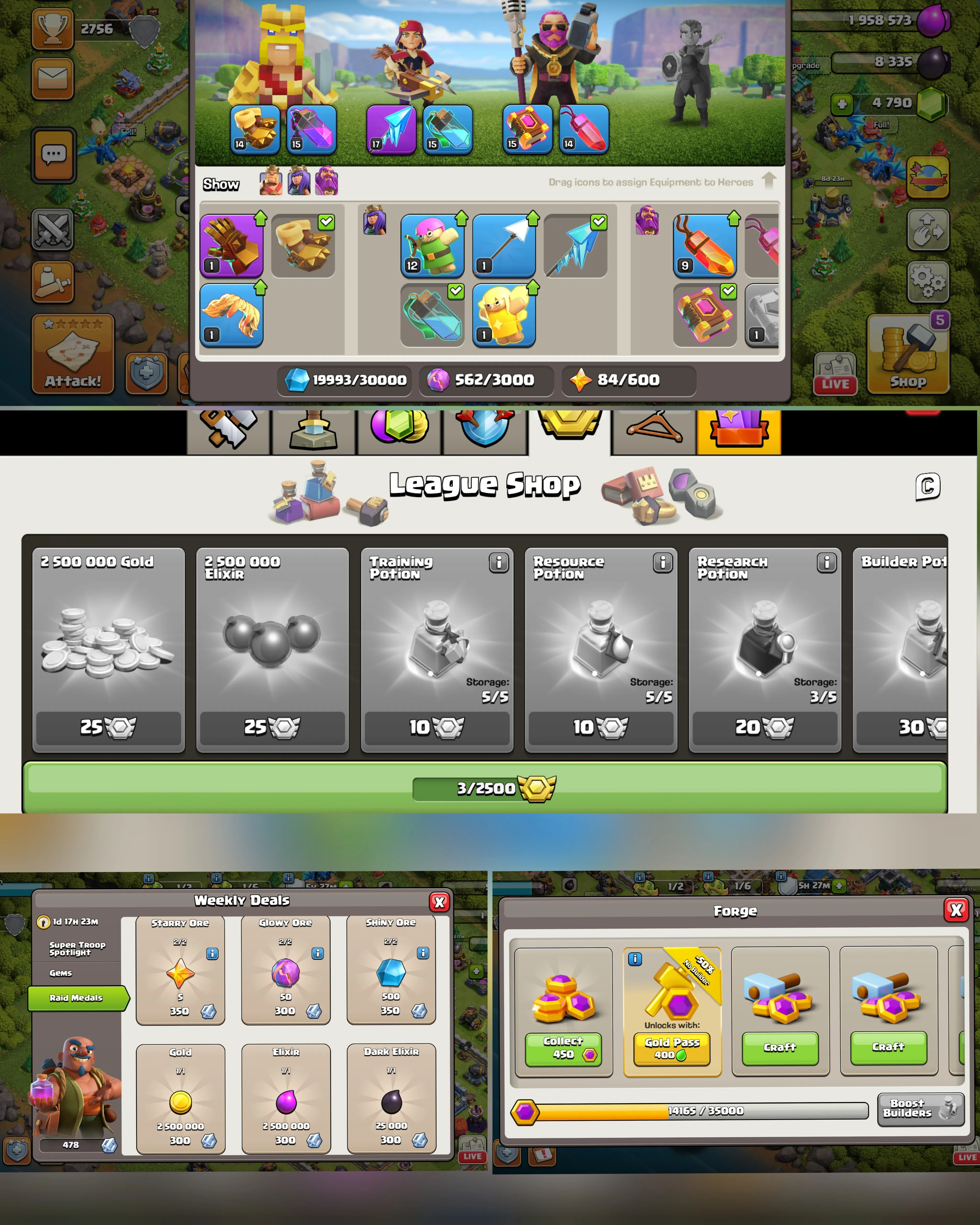 C041 TH12 - XP144 - 4,774 GEMS - CN 500 GEMS - BK50 SKIN3 GG1 - AQ60 SKIN PIRATE QUEEN FA17 - GW22 SKIN PARTY WARDEN - BM18