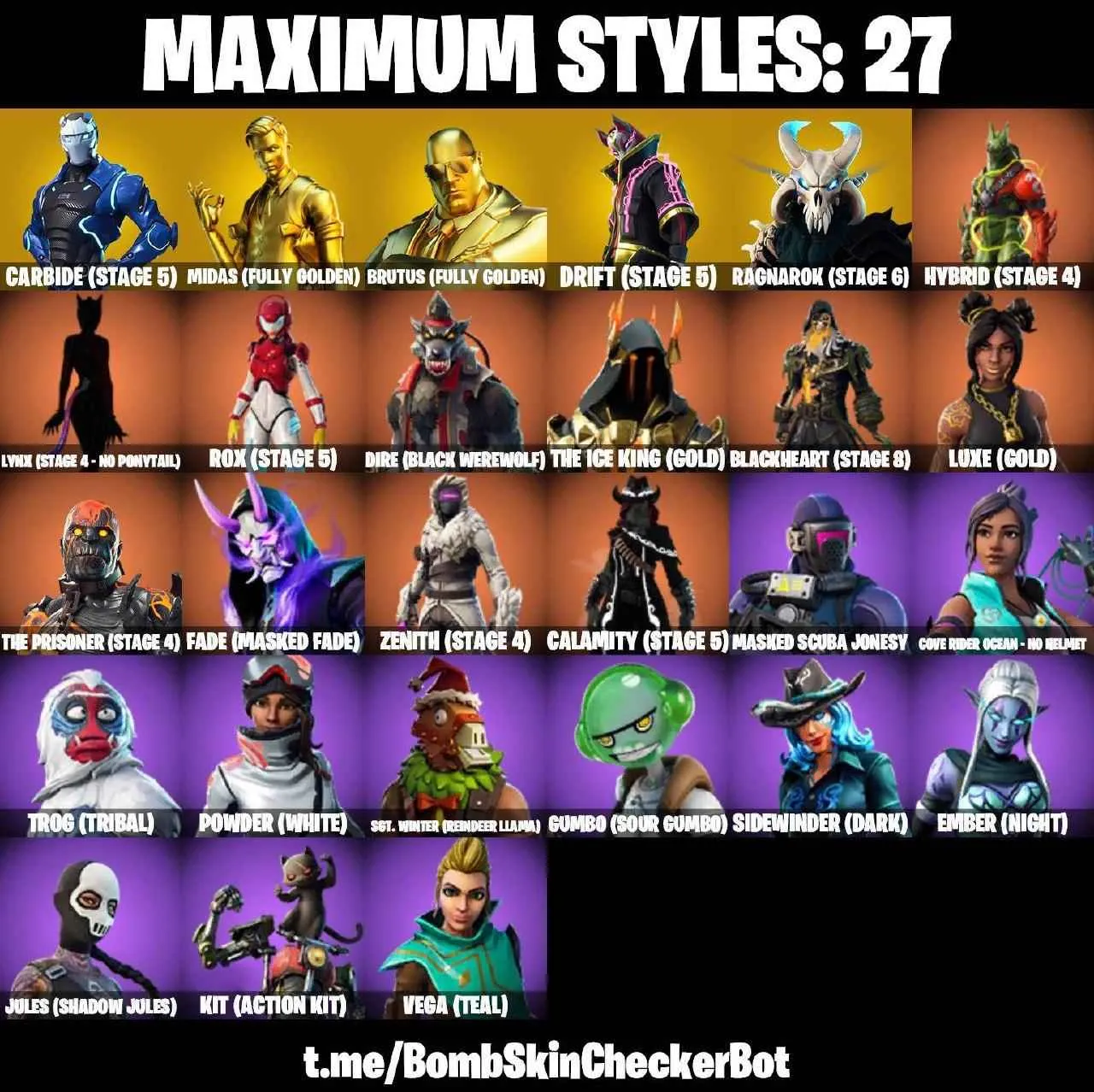 ❤️120 SKINS❤️JABBA SWITCHWAY❤️TRAILBLAZER❤️FREESTYLIN❤️OMEGA❤️OG STW❤️WHIPLASH❤️SKULL TROOPER❤️SCOUNDREL❤️LAUGH IT UP❤️SPIDER-MAN❤️ORANGE JUSTICE❤️TIDY❤️INTRODUCING❤️BULLSEYE❤️MANIC❤️GOLDEN MIDAS❤️BLUE TEAM LEADER❤️MAYA❤️ZOEY❤️AGENT PEELY❤️SKYE❤️JULES(MAX)❤️