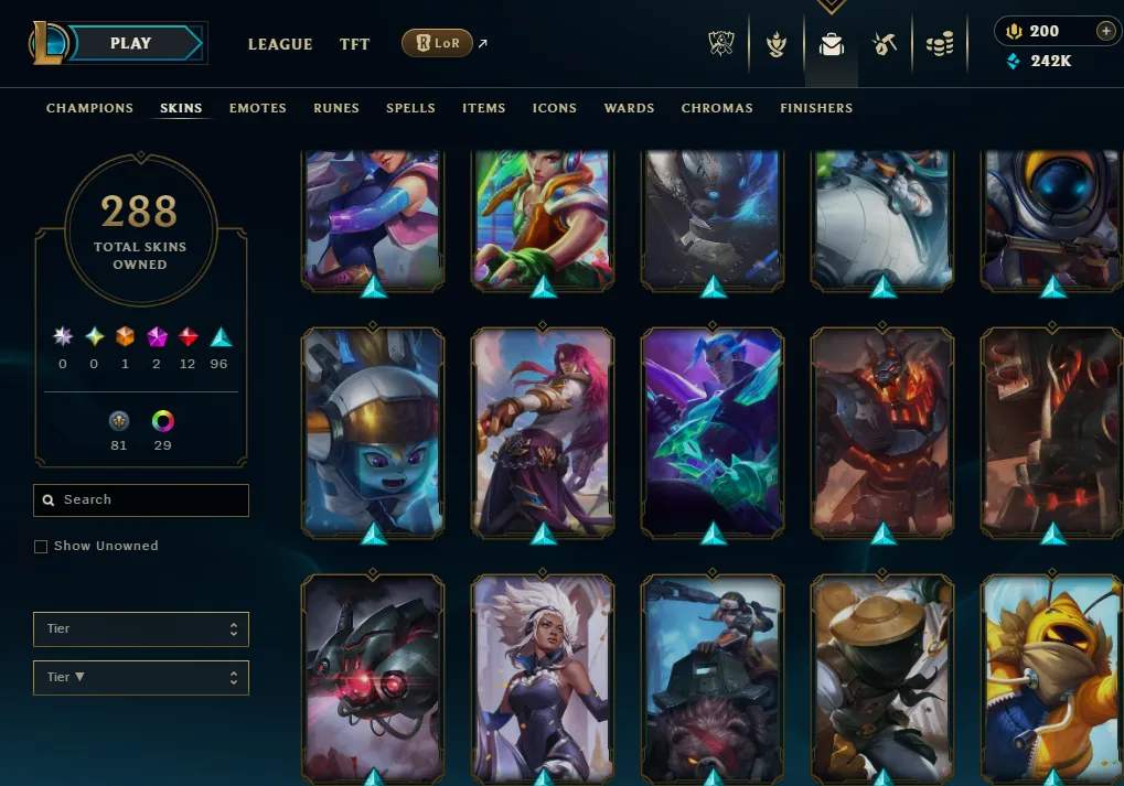 👑(EUW) UNRANKED ( HIGH ELO) 🚀288 SKIN