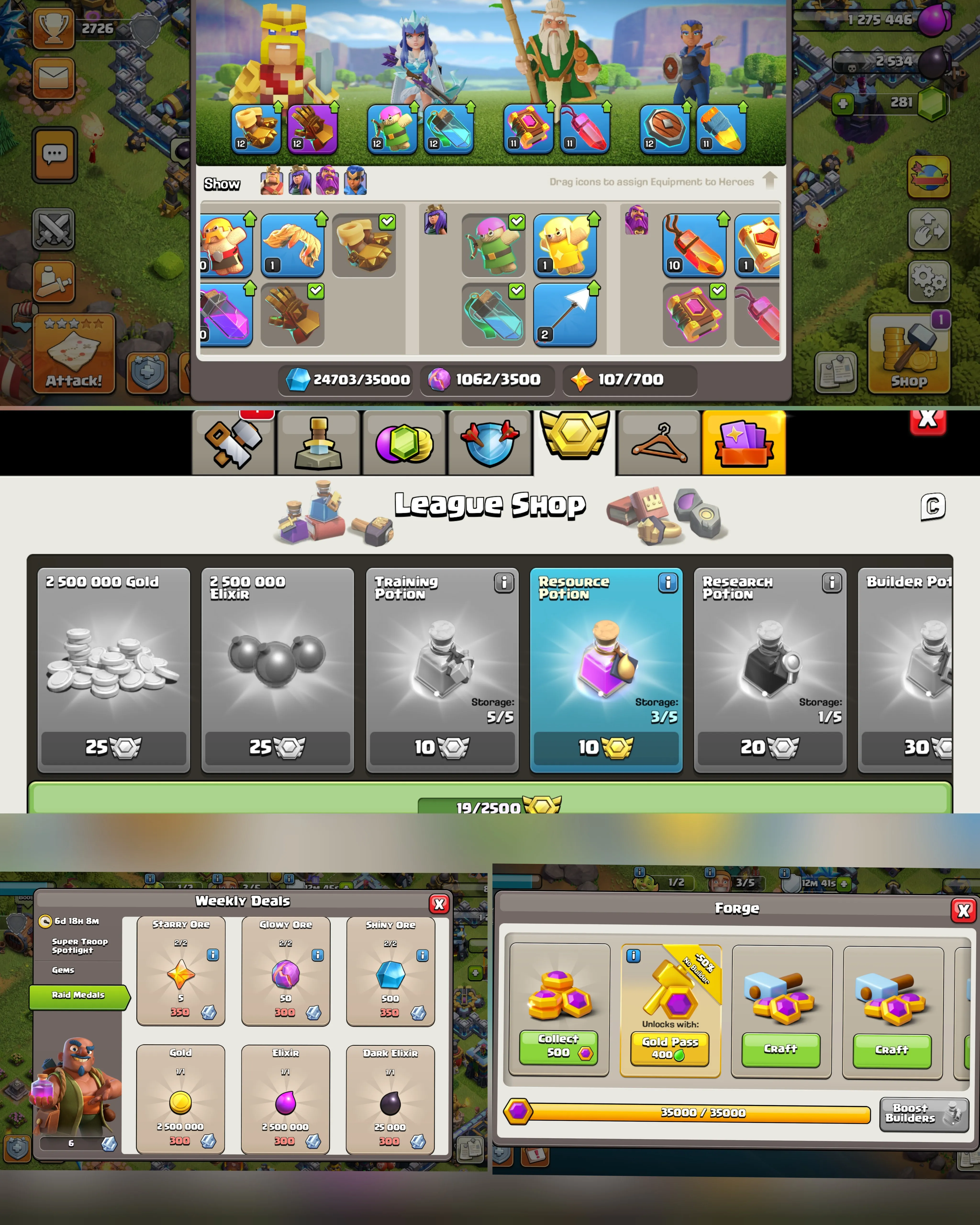 C052 TH13 - XP182 - 265 GEMS - CN 500 GEMS - BK60 SKIN PIXEL KING GG12 - AQ61 SKIN ICE QUEEN - GW41 SKIN WARDEN MASTER
