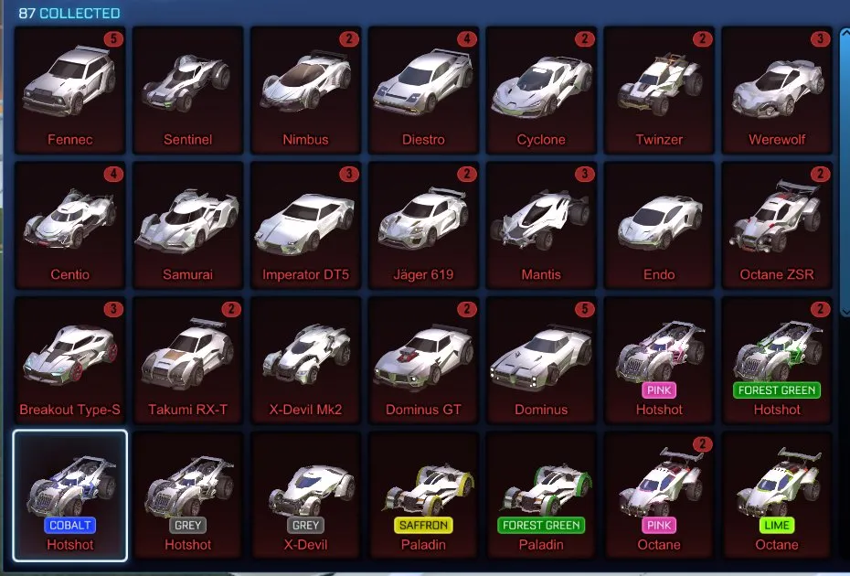 STOCK648 // Fennec, 44 Black Markets, Anodized Pearl, Painted Hotshot Set, Many Premium Cars & Goal Explosions (K)