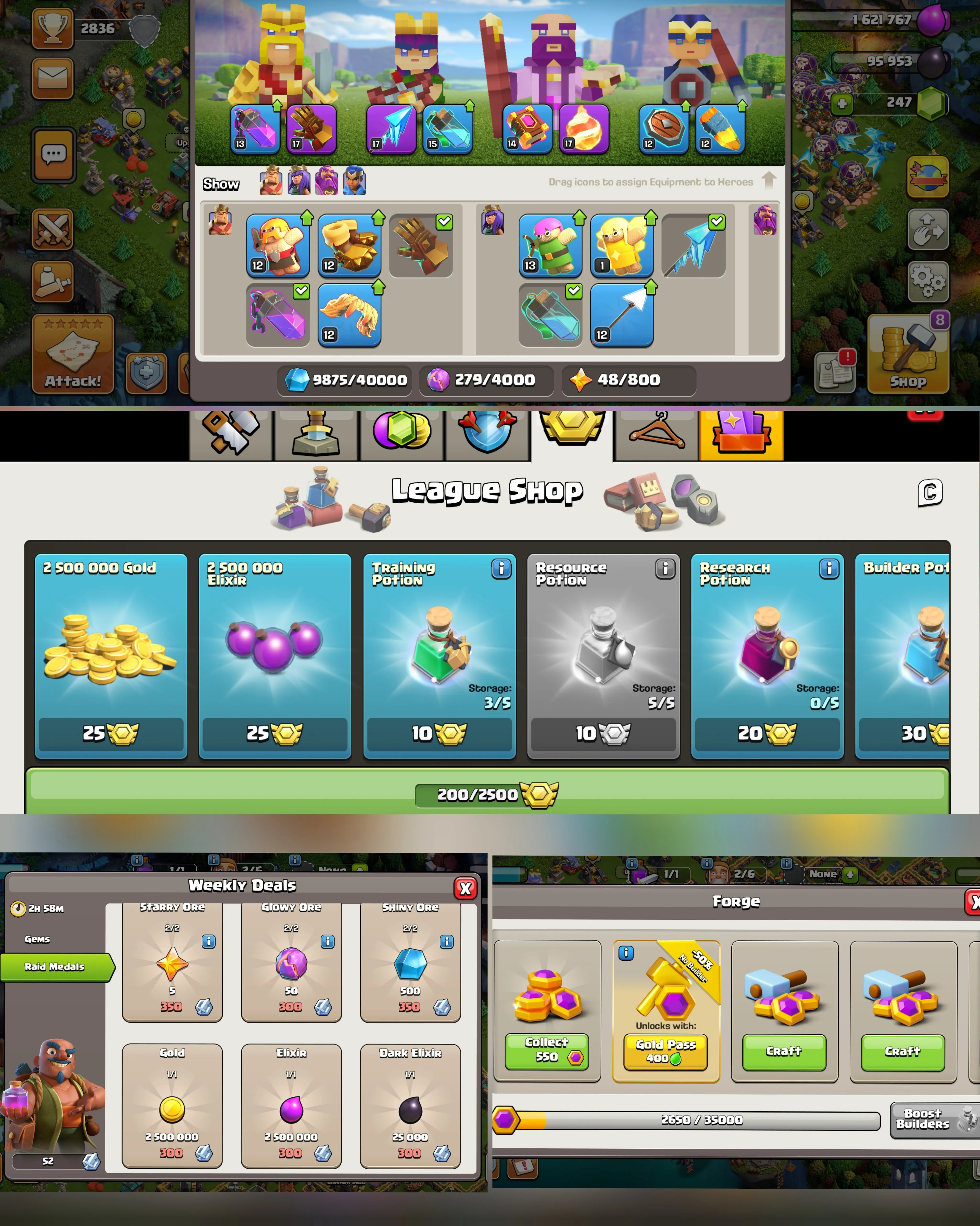 C011 TH14 SCENERY3 DARK AGES, PIXEL, JUNGLE - XP198 - 247 GEMS - CN 1,000 GEMS - 4 HEROES PIXEL SET SKINS - BK73 SKIN3 GG17