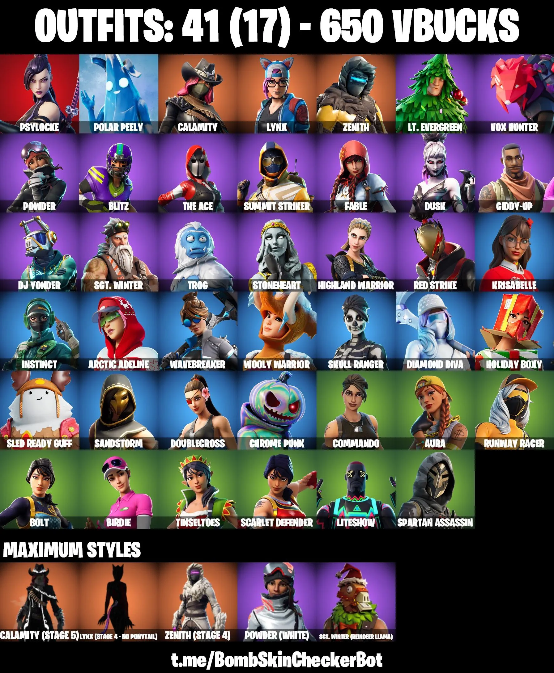 🌠PC/PSN/XBOX⭐41 Skins⭐ Calamity,  Lynx, Zenith,  The Ace, DJ Yonder, Wavebreaker, Aura, Reaper Axe⭐
