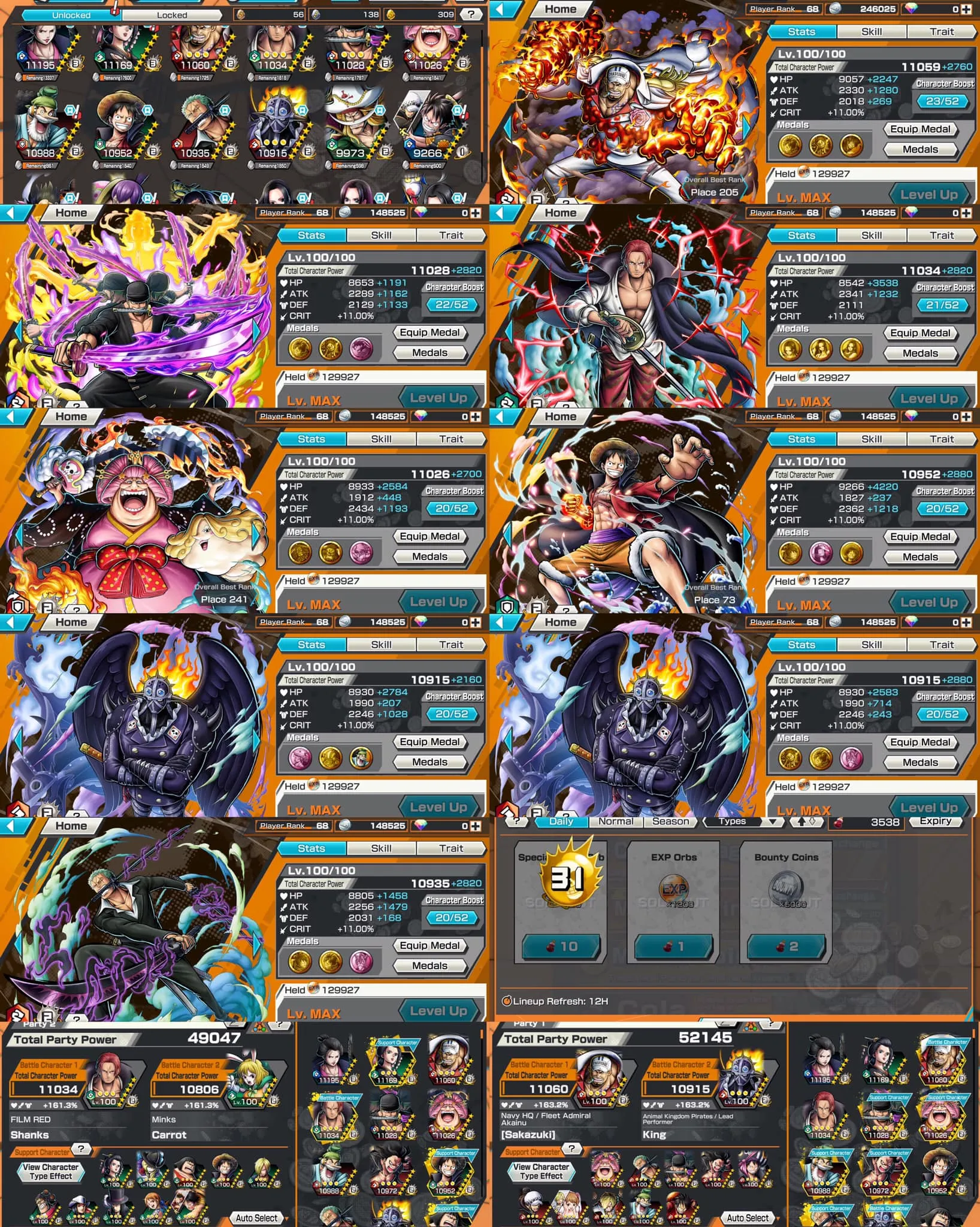 HL31-IOS-Android-4 Ex Max(Akainu-Shanks V3-Zoro-Big Mom)-BF(King-Zoro-Luffy)-SUP 163-Medal Good