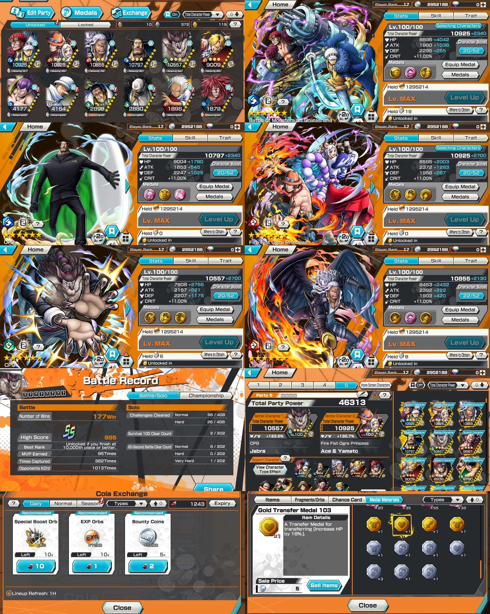 HL30-IOS-Android-2 Ex Max(Kid Law-Yamato Ace)-BF(King-Cracker-Karasu-Kaku)-SUP 130-Medal Good