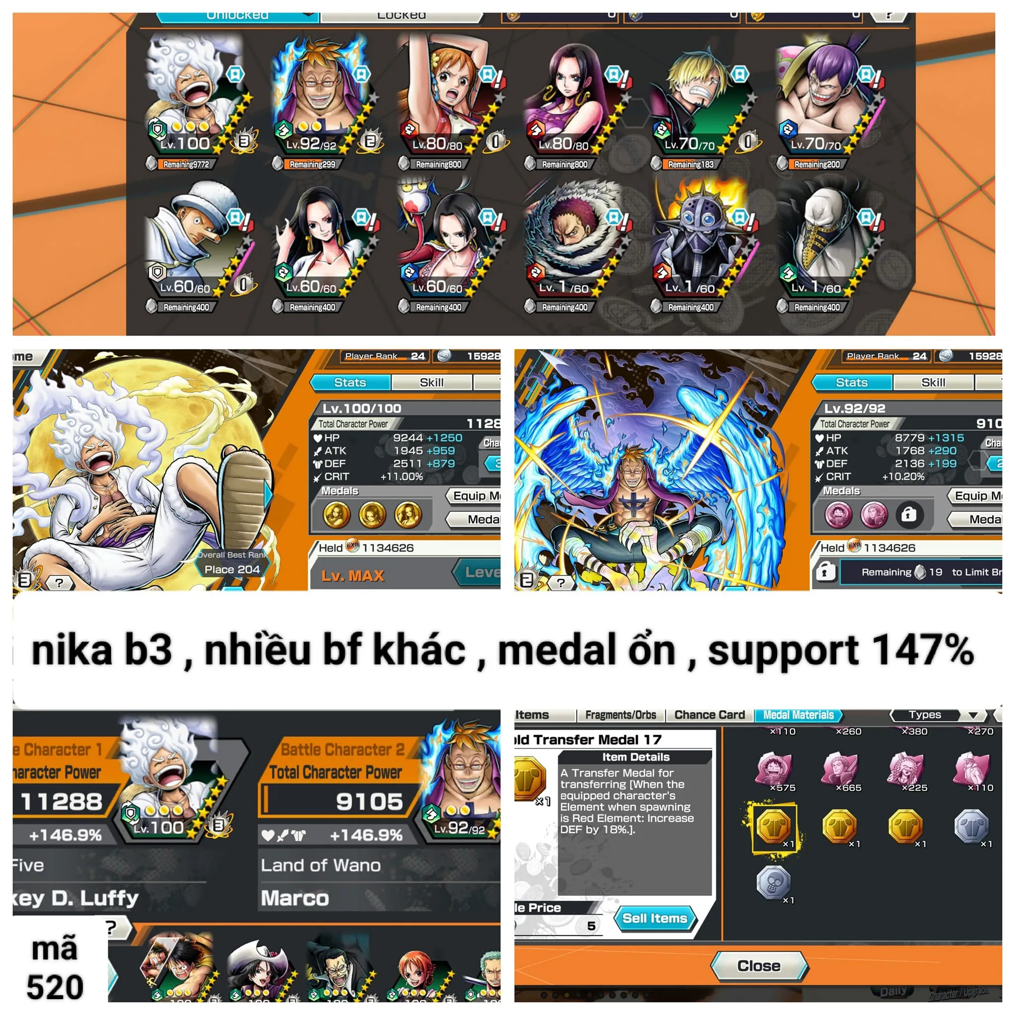 HH15-IOS-Andro-1 Ex Luffy G5 B3-BF(Kaku-King-Boa-Marco)-SUP 146-Medal Good