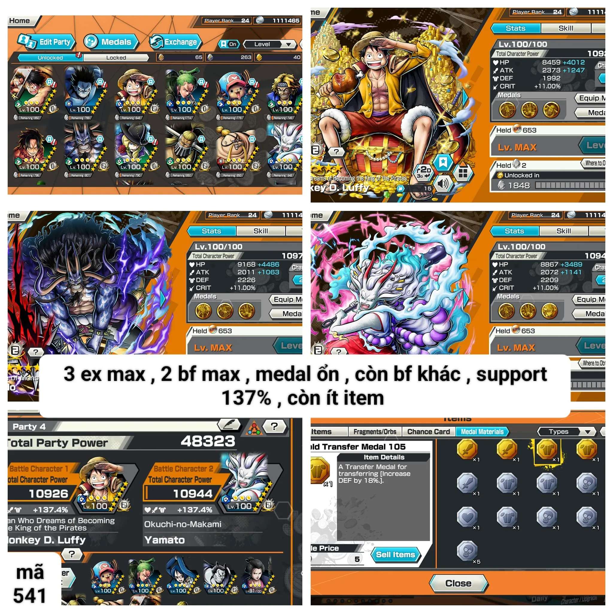 HH13-IOS-Android-3 Ex Max(Luffy-Kaido-Yamato Hybrid)-BF(Jack-Queen)-SUP 137-Medal Good