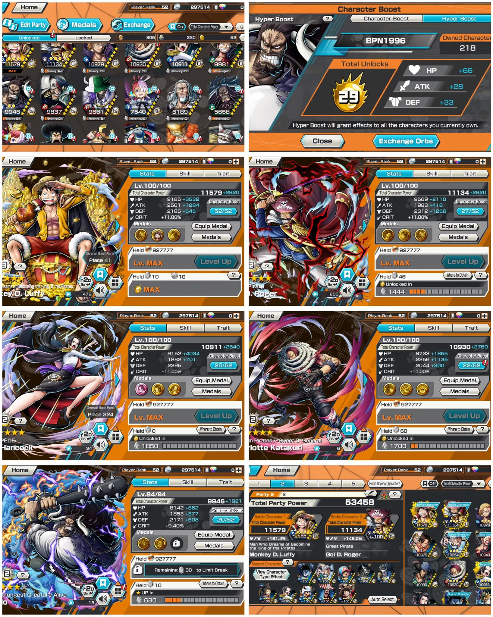 IOS-Android-2-3 Ex Max(Shank V2-Luffy King-Kaido)-Good BF Boa Max-Katakuri Max-Rayleigh Max-SP 161-Good Medal-HL40