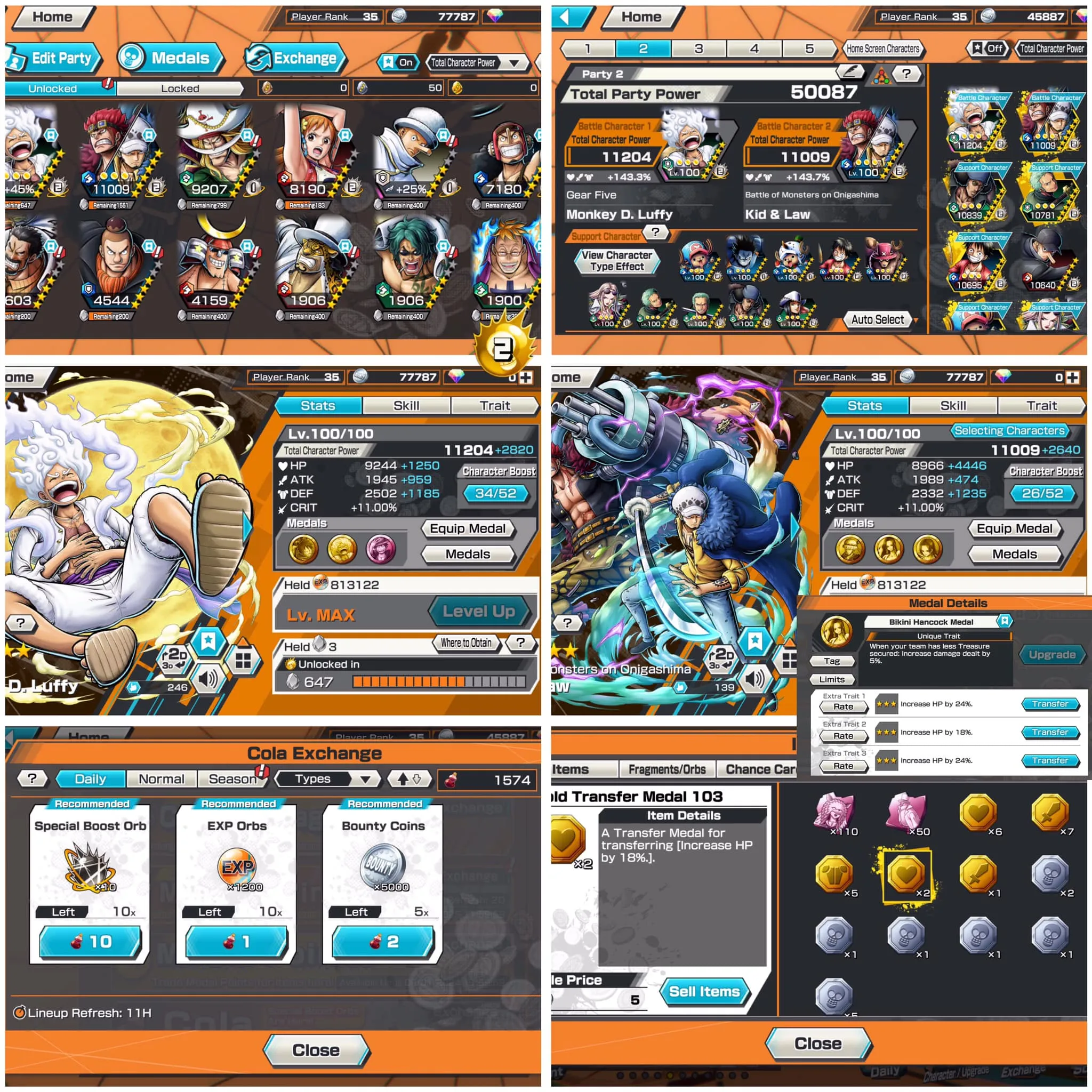 IOS-Android-2 Ex Max(KidLaw-Luffy Nika)-Good BF White Beard-Kaku-Garp-Marco-SP 143-Good Medal-HL37