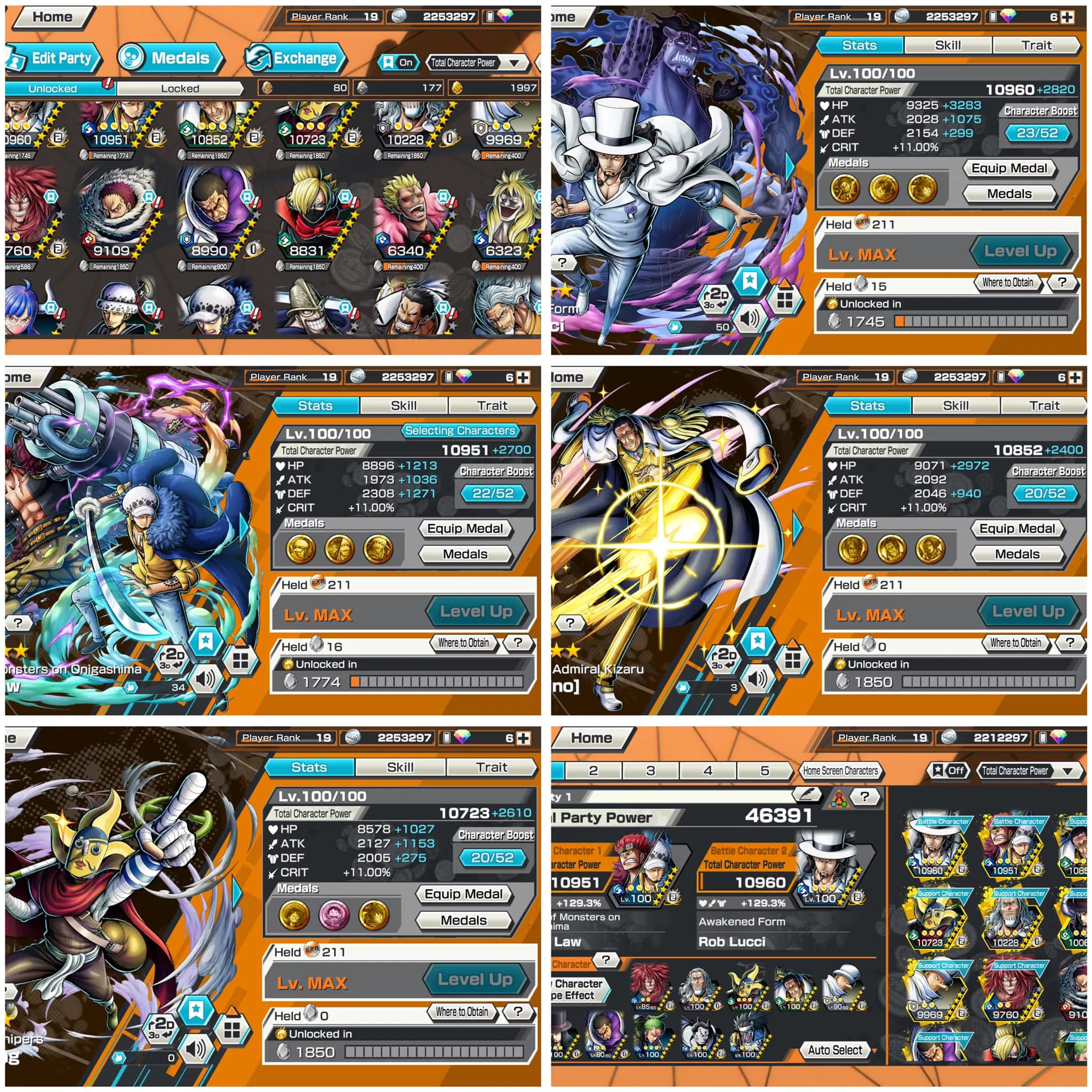 IOS-Android-2 Ex Max(KidLaw-Lucci)-Good BF Kizaru Max-Ussop Max-Sanji Max-Rayleigh Max-Kaku Max-SP 129-Good Medal-HL38