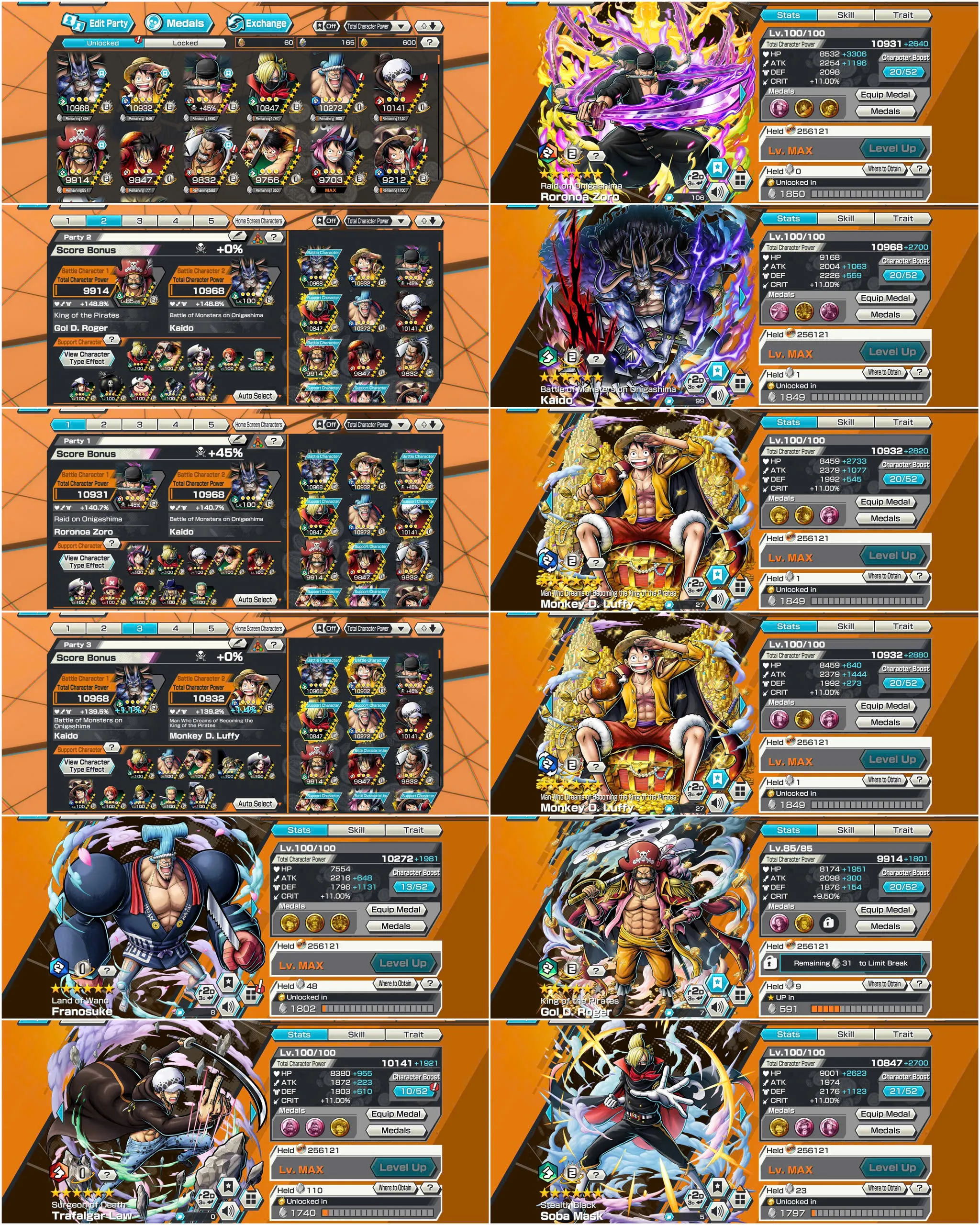 IOS-Android-3-4 Ex Max(Zoro-Kaido V3-Luffy King-Roger V1)-Good BF Sanji Max-Law Max-Luffy Max-SP 148-Good Medal-HL42