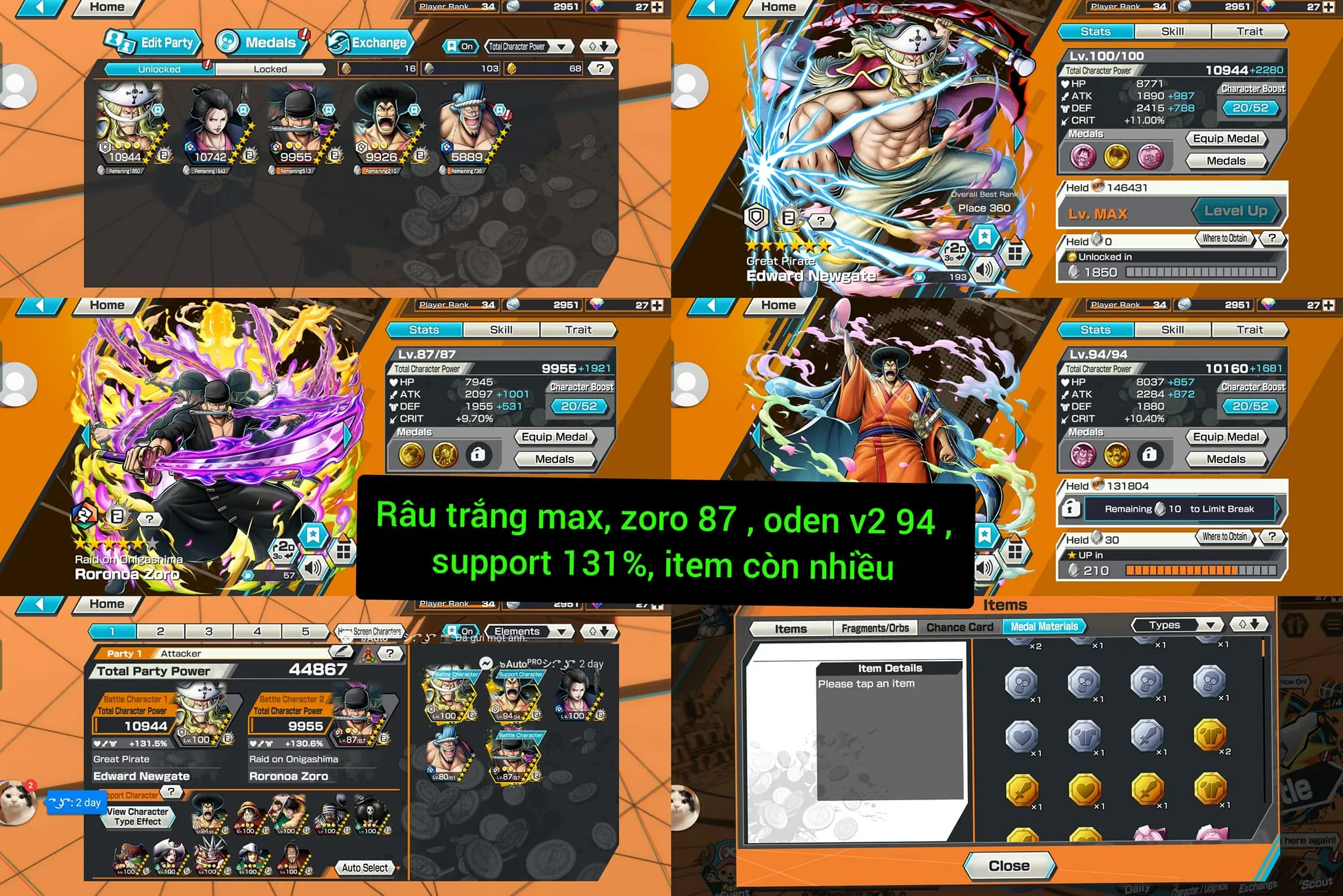 IOS-Android-3 Ex(White Beard Max-Zoro-Oden)-Good BF-SP 131-Good Medal-QC72