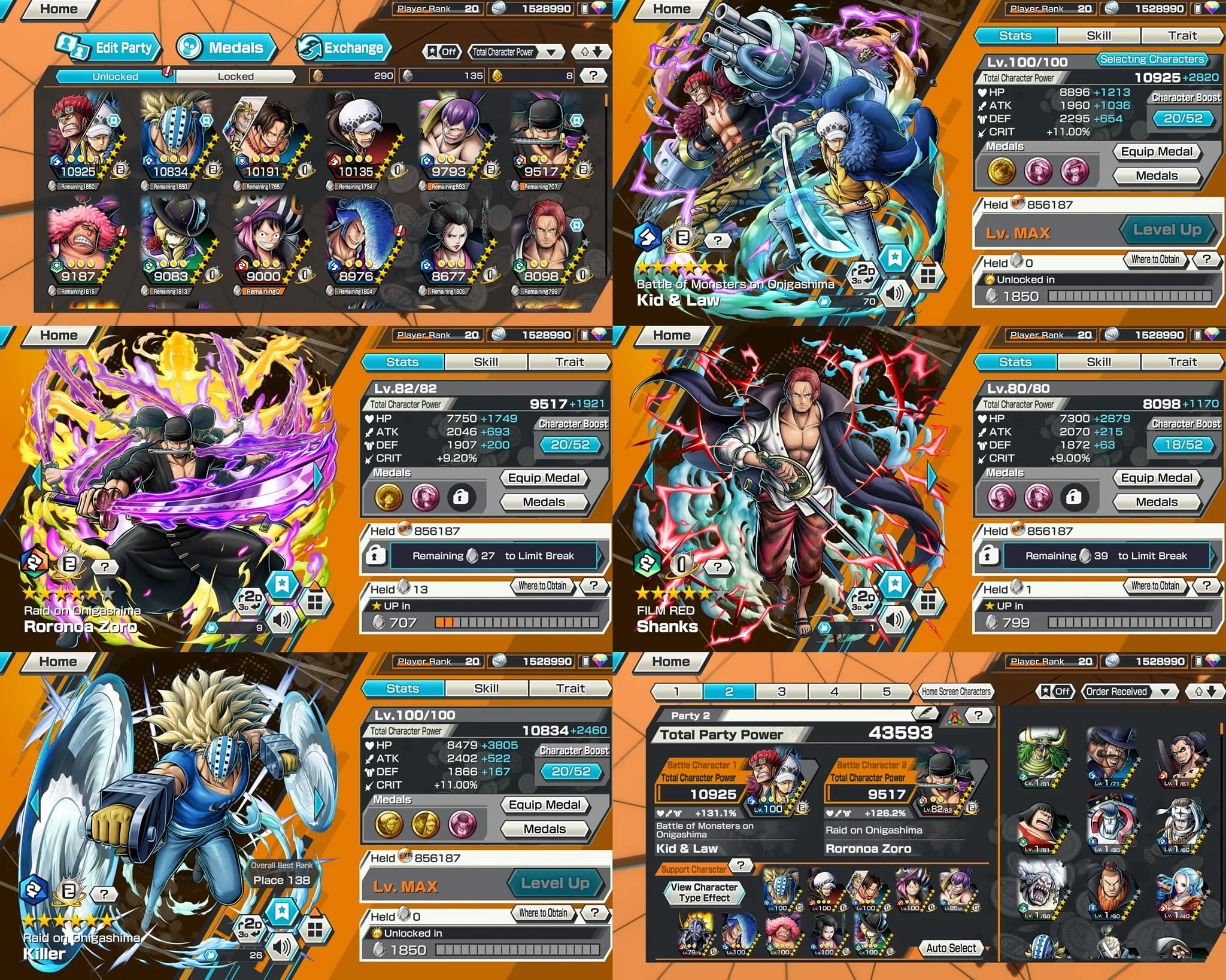 IOS-Android-3 Ex(KidLaw Max-Zoro-Shank V3)-Good BF Killer Max-Law-Cracker-SP 131-Good Medal-QC65