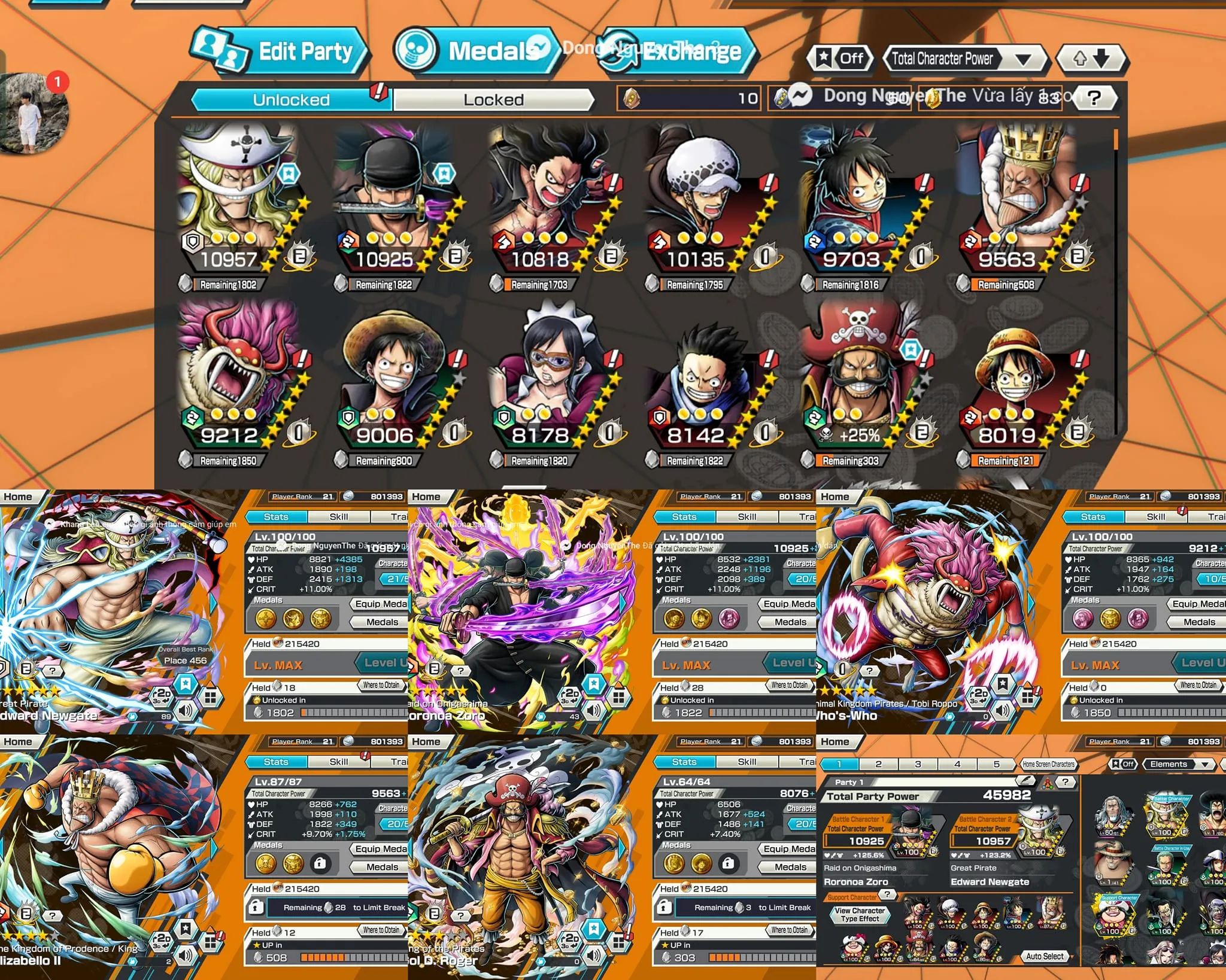 IOS-Android-2-3 Ex Max(Zoro-White Beard-Roger V1)-Good BF Who s' Who Max-Law Max-Luffy Max-SP 125-Good Medal-QC66