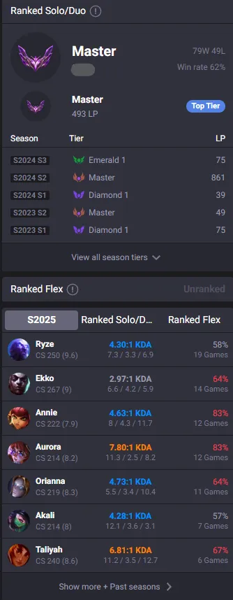 🔥LVL114 Master 90LP 62%WR Handleveled🚀+26/-15LP Gains💎20K BE 105Champs 62Skins⭐Name Changeable🏆Master Rewards✅Lifetime Ownership Guarantee -Never Taken Back