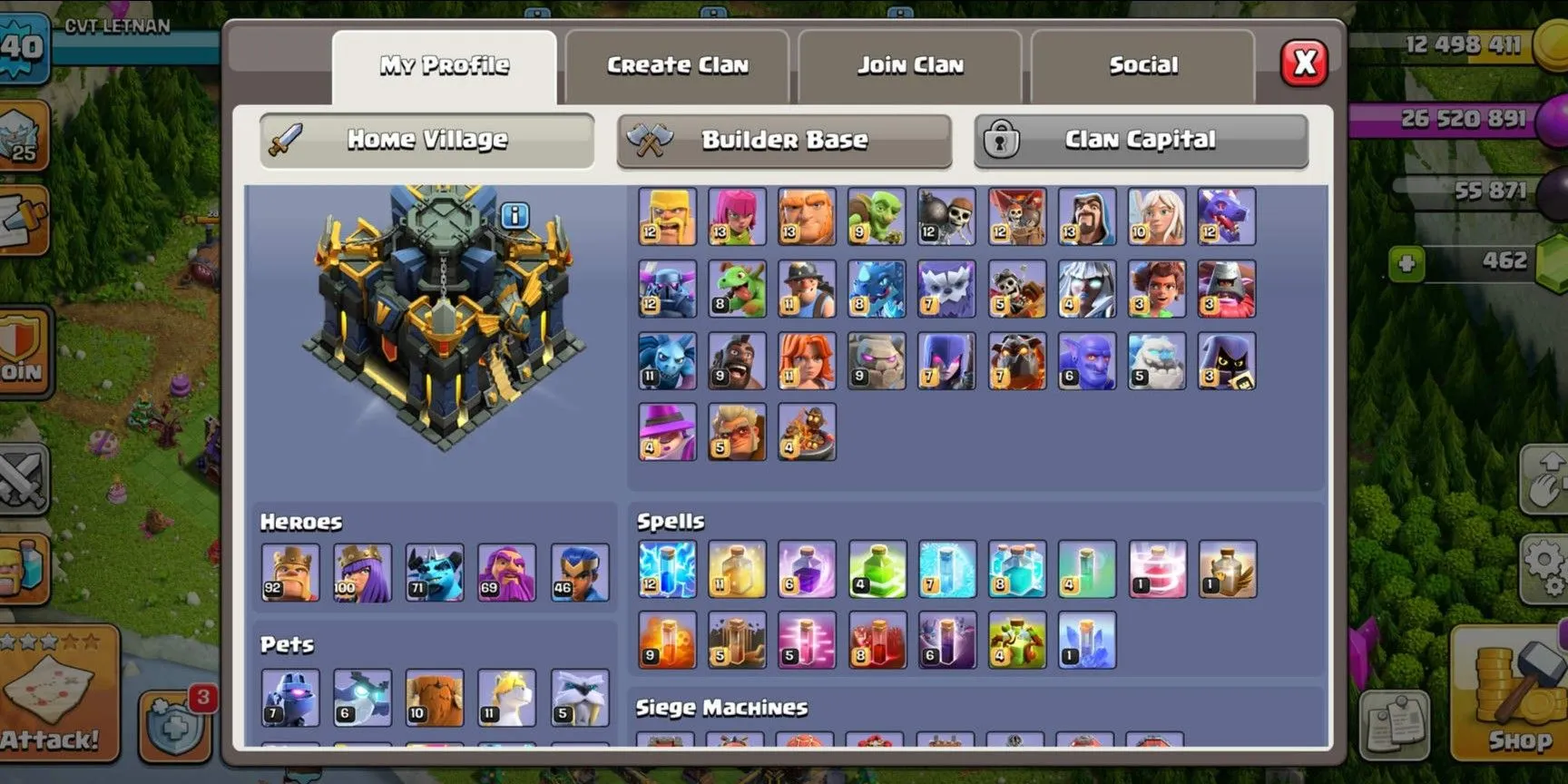 COC517 MAX DEFF WALL & TROOPS TH17 Semi Max EXP 240 CVT LIEUTENANT Heroes 92 100 71 69 46 Gems 462 CN 1000 (G)