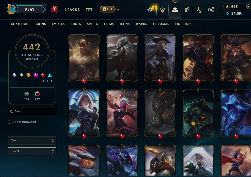 👑(EUW) EMERALD 4 (ELO MMR DIA II) 🚀442 SKIN⚡23k BE