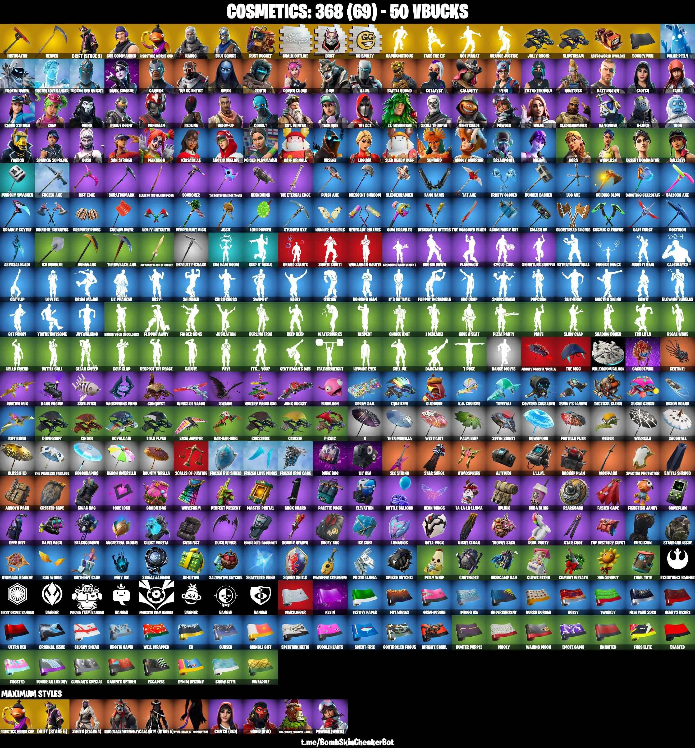 ❤️66 SKINS❤️BLUE SQUIRE❤️FISHSTICK(MAX)❤️HAVOC❤️SUB COMMANDER❤️SKULL TROOPER❤️WHIPLASH❤️ORANGE JUSTICE❤️RAMBUNCTIOUS❤️ZOEY❤️AURA❤️BULLSEYE❤️DRIFT(STAGE 5)❤️LYNX(STAGE 4)❤️ASTROWORLD CYCLONE❤️RUST BUCKET❤️REAPER❤️ICE BREAKER❤️PEPPERMINT PICK❤️TAKE THE ELF❤️