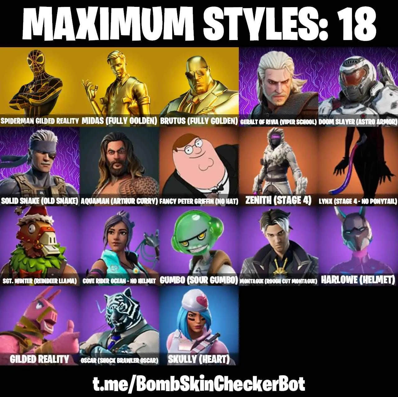 ❤️116 SKINS❤️BACKLASH❤️MINA PARK❤️RAVENPOOL❤️CUDDLEPOOL❤️GILDED SPIDER-MAN❤️LAUGH IT UP❤️WINDMILL FLOSS❤️STAR WAND❤️GOLDEN MIDAS❤️DUMMY❤️MAYA❤️HELSIE❤️JULES❤️TSUKI 2.0❤️REVERIE❤️AURA❤️BULLSEYE❤️AGENT PEELY❤️SCARLET COMMANDER❤️RUST BUCKET❤️ASTROWORLD CYCLONE❤️